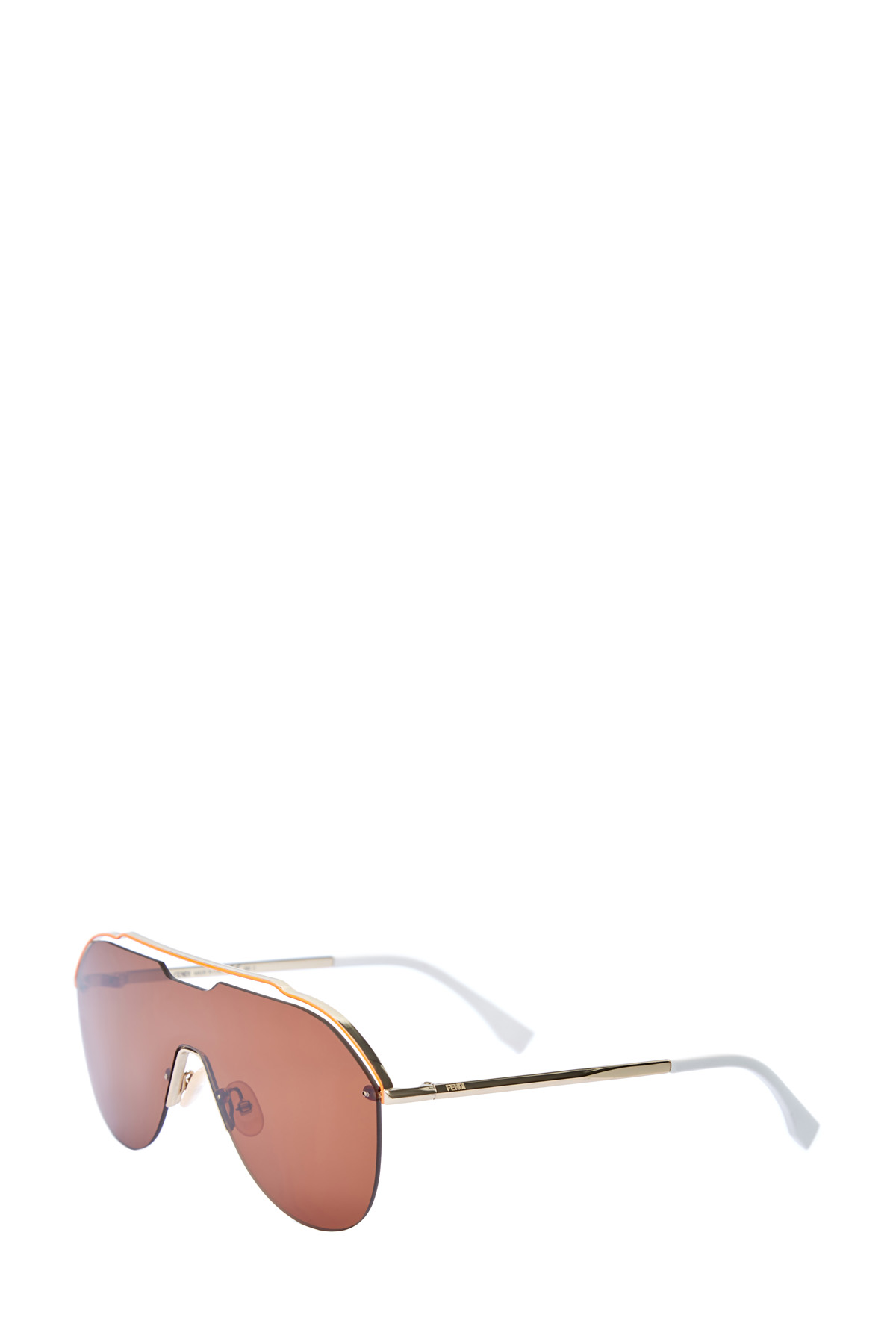 Очки-маска в графичной металлической оправе авиатор FENDI (sunglasses), цвет коричневый, размер XS;S - фото 3