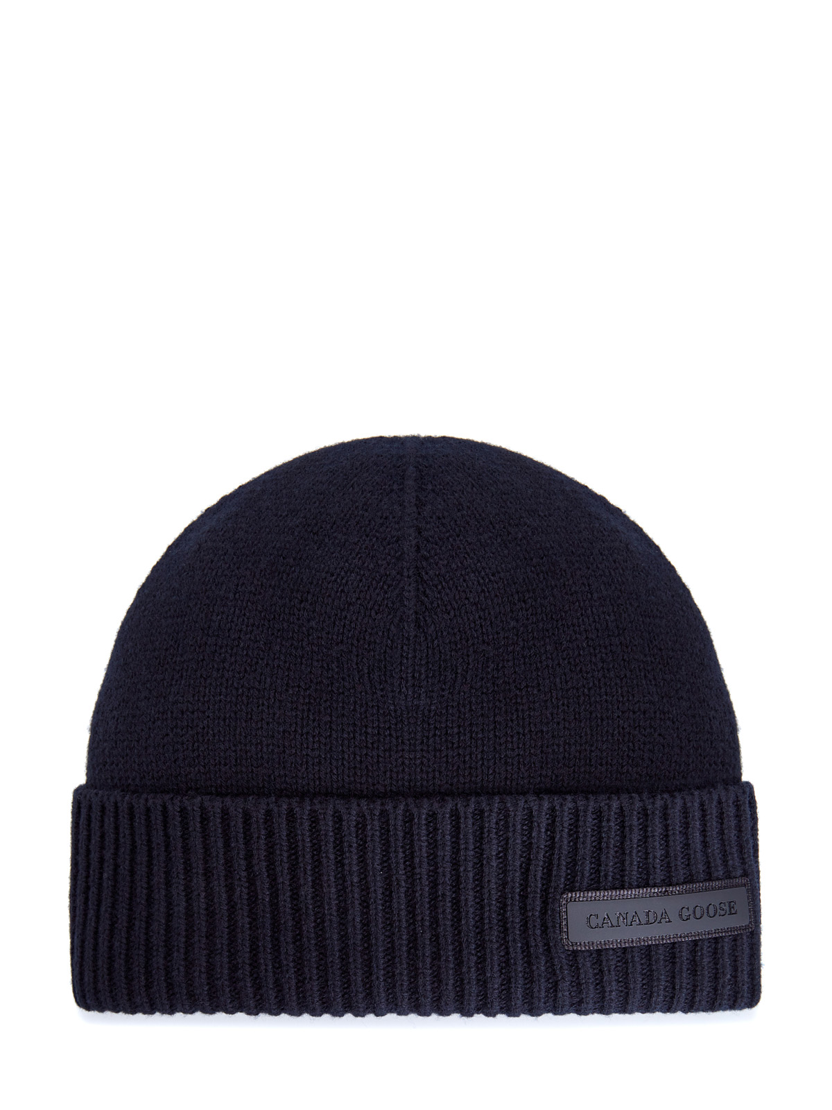 Теплая шапка из шерсти мериноса с патчем на отвороте CANADA GOOSE, цвет черный, размер 40 - фото 1