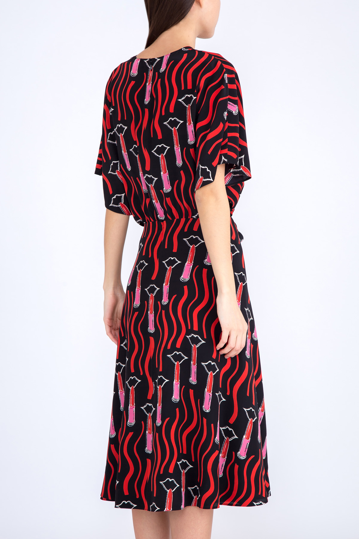 Шелковое платье с контрастным принтом Lipstick Waves и поясом VALENTINO, цвет мульти, размер 44 - фото 4