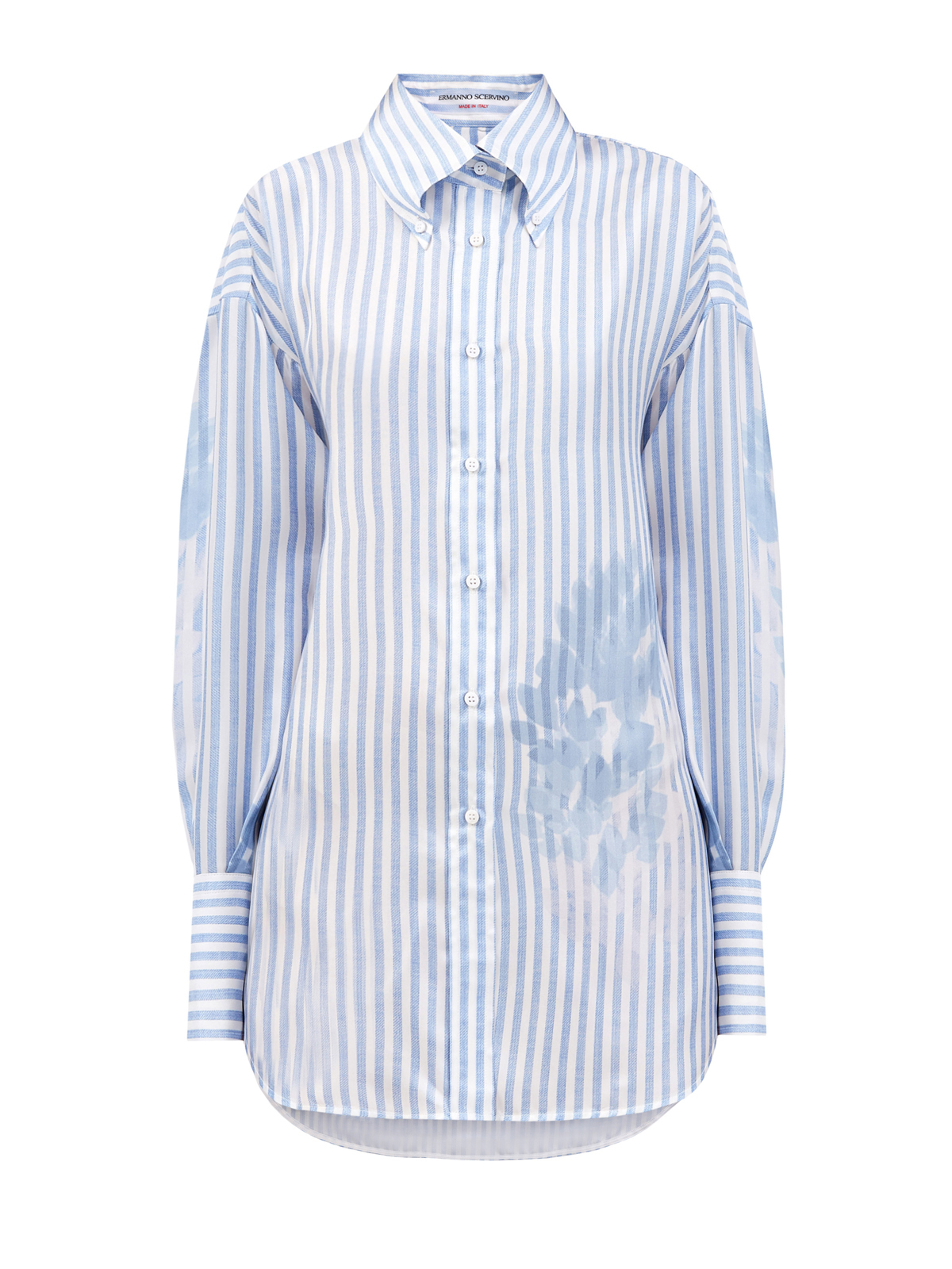 Удлиненная блуза из шелка с принтом в полоску ERMANNO SCERVINO, цвет голубой, размер 46;44 - фото 1