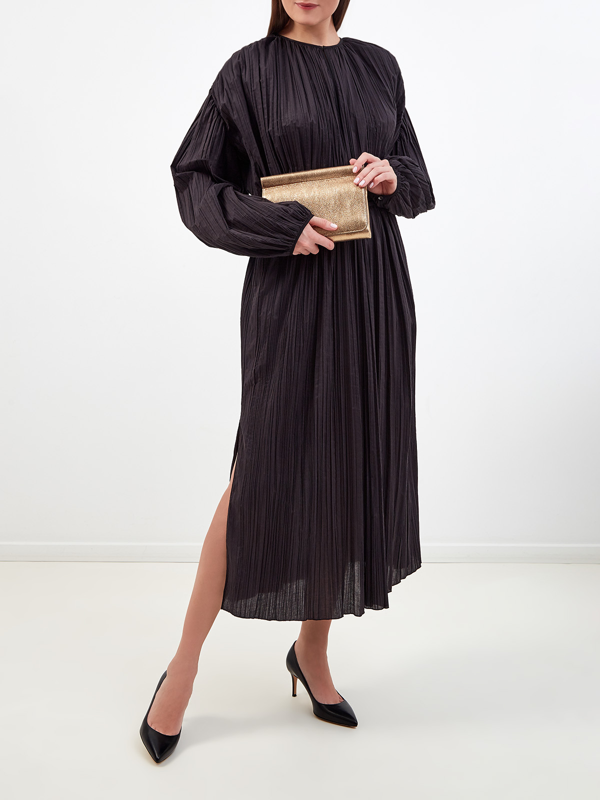 Легкая юбка-плиссе с боковым разрезом и карманами ROCHAS, цвет черный, размер 44 - фото 2