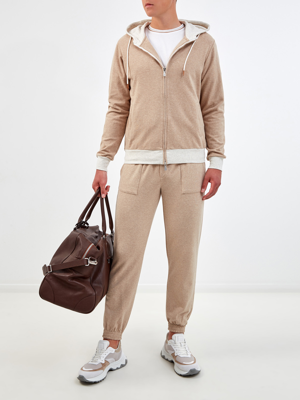 Спортивные брюки-джоггеры с контрастным поясом ELEVENTY, цвет бежевый, размер 50;52;54;48 - фото 2