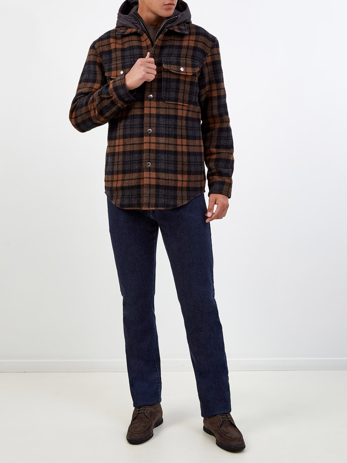 Куртка-рубашка из шерсти и хлопка с пуховым утеплителем WOOLRICH, цвет коричневый, размер M;XL - фото 2