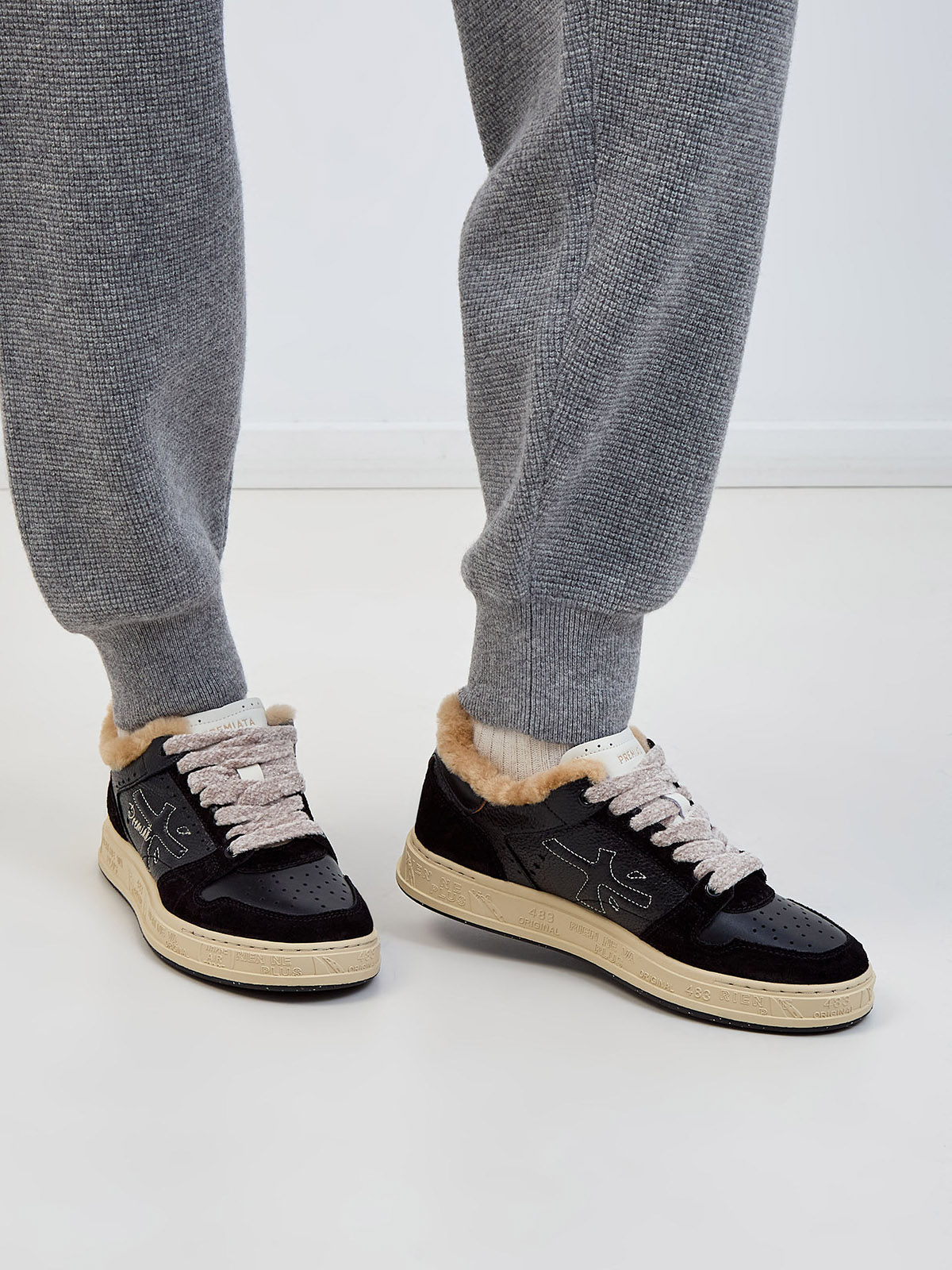 Кеды Quinn из крупнозернистой кожи и замши с меховой подкладкой Черный, фото 2