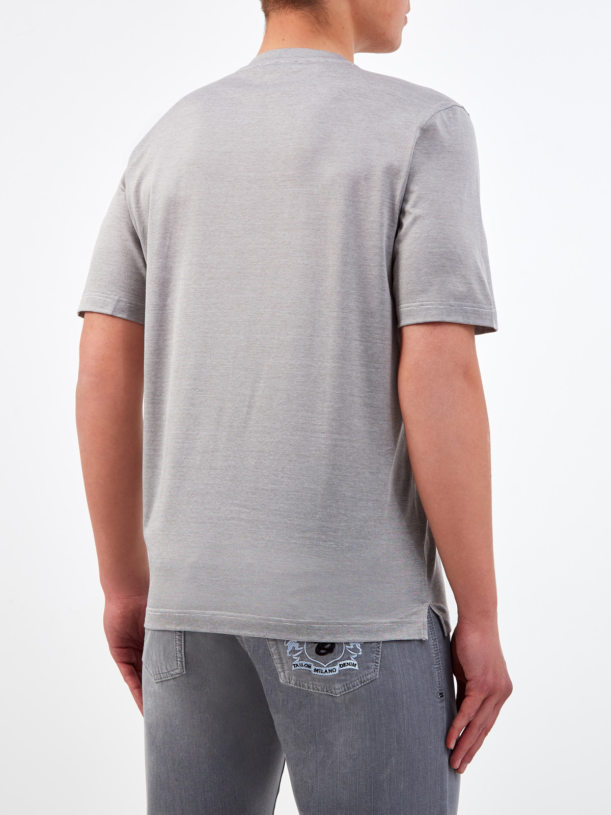 Хлопковая футболка с микро-принтом в тонкую полоску GRAN SASSO, цвет серый, размер 48;52;54;56;50 - фото 4