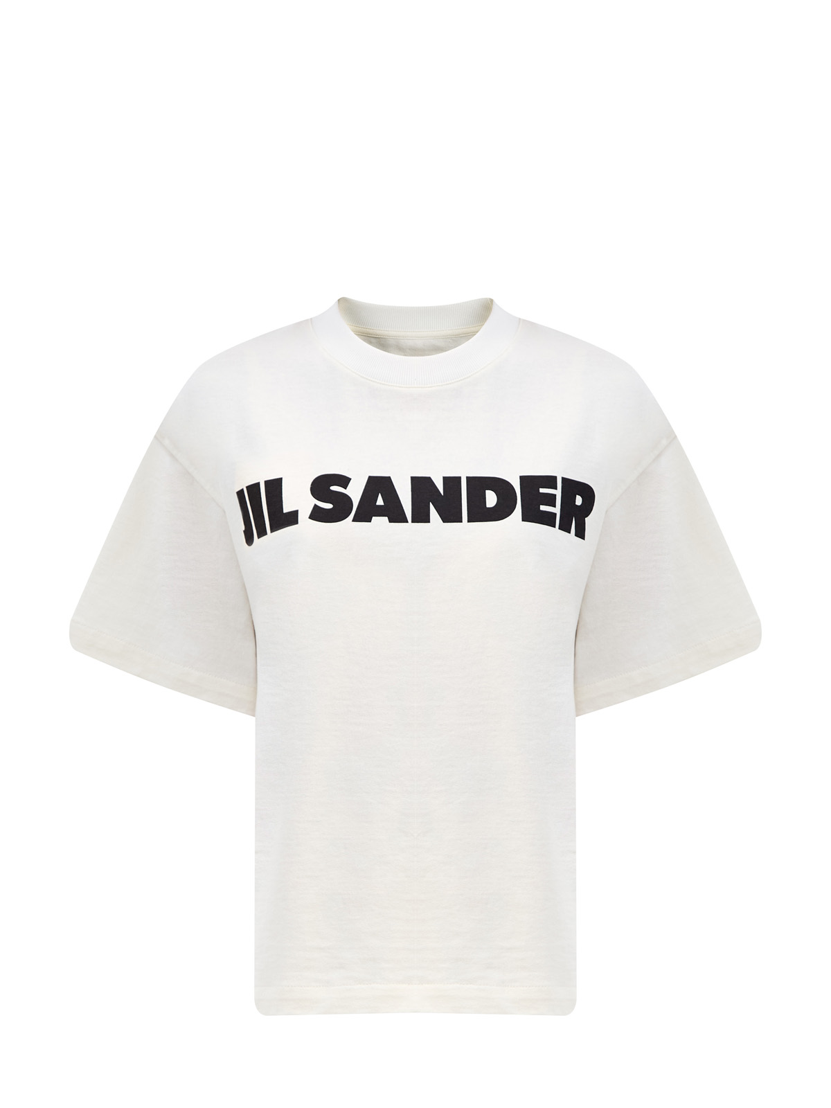 Свободная футболка из органического хлопка с контрастным принтом JIL SANDER, цвет белый, размер 40;42;44