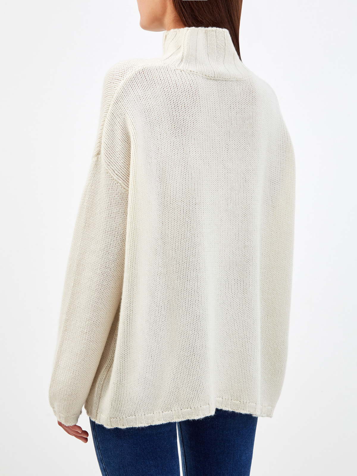 Кашемировый свитер с фактурным вязаным узором RE VERA, цвет белый, размер L;M - фото 4