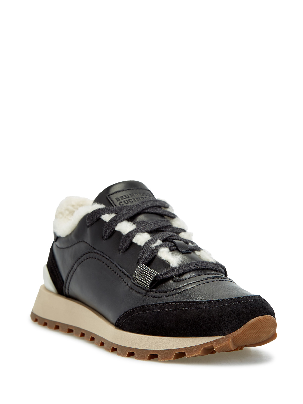 Кожаные кроссовки с подкладкой из ширлинга и цепочкой Мониль BRUNELLO CUCINELLI, цвет черный, размер 36.5;37.5;38.5;41 - фото 2