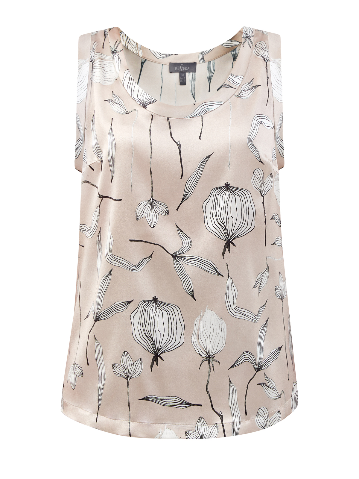 Блуза из струящегося шелка с флористическим принтом RE VERA, цвет бежевый, размер L;XL;2XL;M