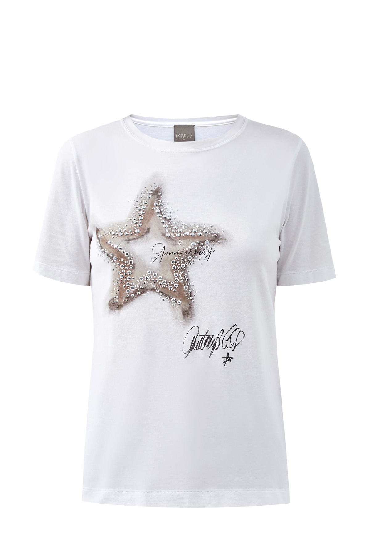 

Хлопковая футболка с градиентным макро-принтом и отделкой стразами, Белый, Хлопковая футболка с градиентным макро-принтом и отделкой стразами