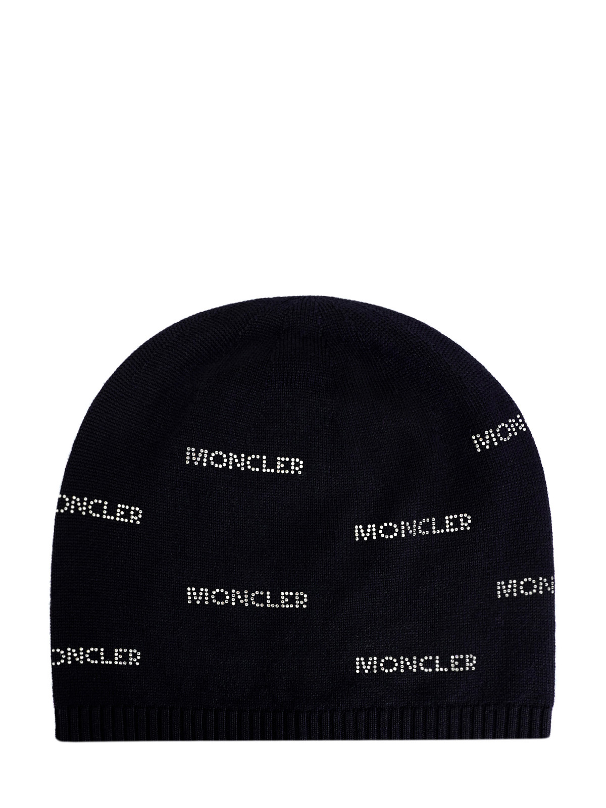 Шерстяная шапка-бини с декором из мерцающих кристаллов MONCLER, цвет черный, размер 40.5;41;41.5;42;42.5;43;43.5;44 - фото 1