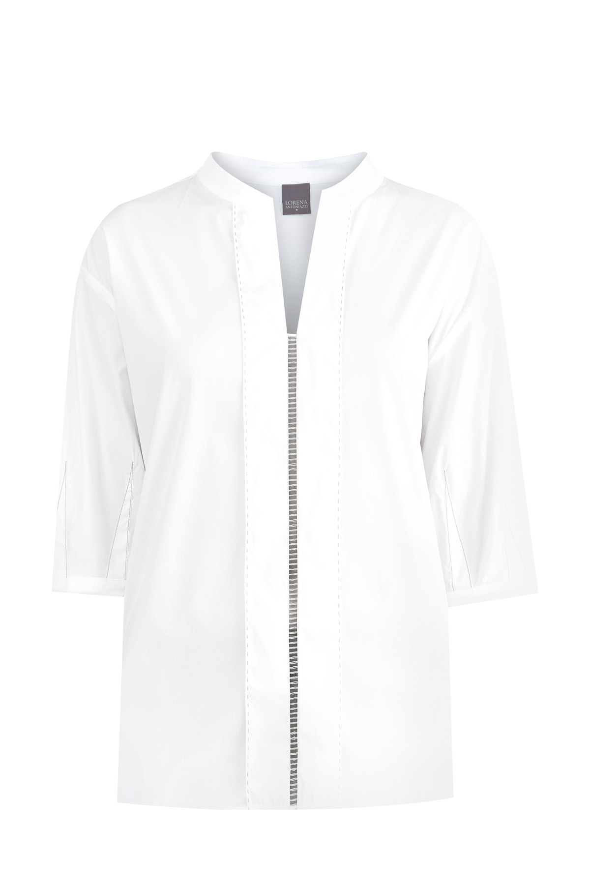 Блуза из хлопка с оригинальной прострочкой контрастной нитью LORENA ANTONIAZZI, цвет белый, размер 46 - фото 1