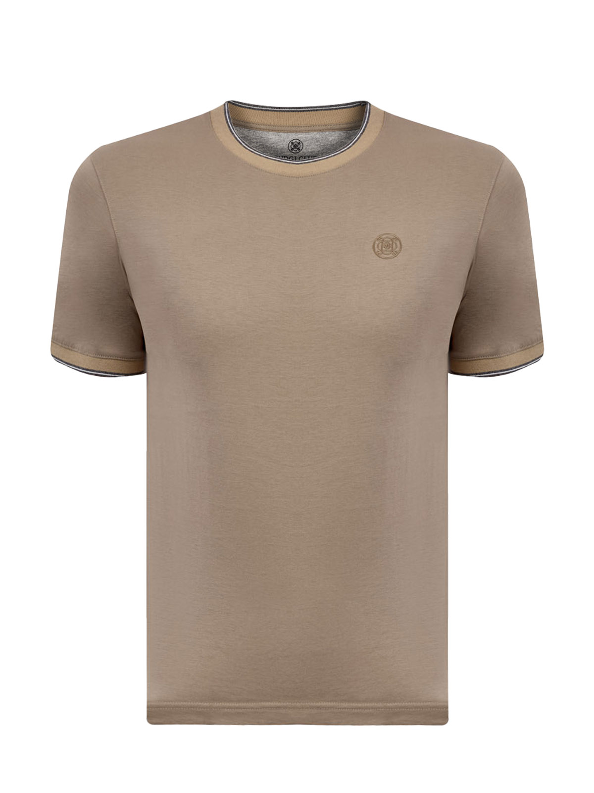 

Хлопковая футболка с трикотажной отделкой и вышитым логотипом, Коричневый, Хлопковая футболка с трикотажной отделкой и вышитым логотипом