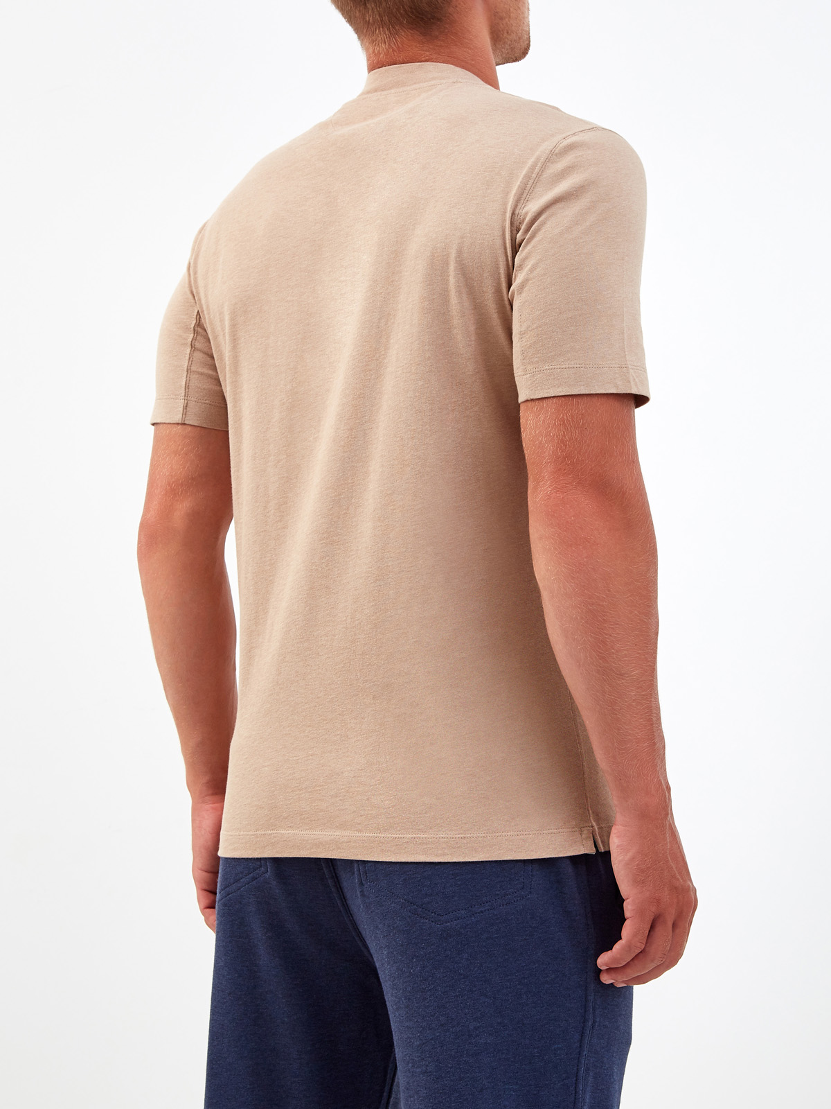 Хлопковая футболка с минималистичным принтом в стиле леттеринг BRUNELLO CUCINELLI, цвет бежевый, размер 50;52;46 - фото 4