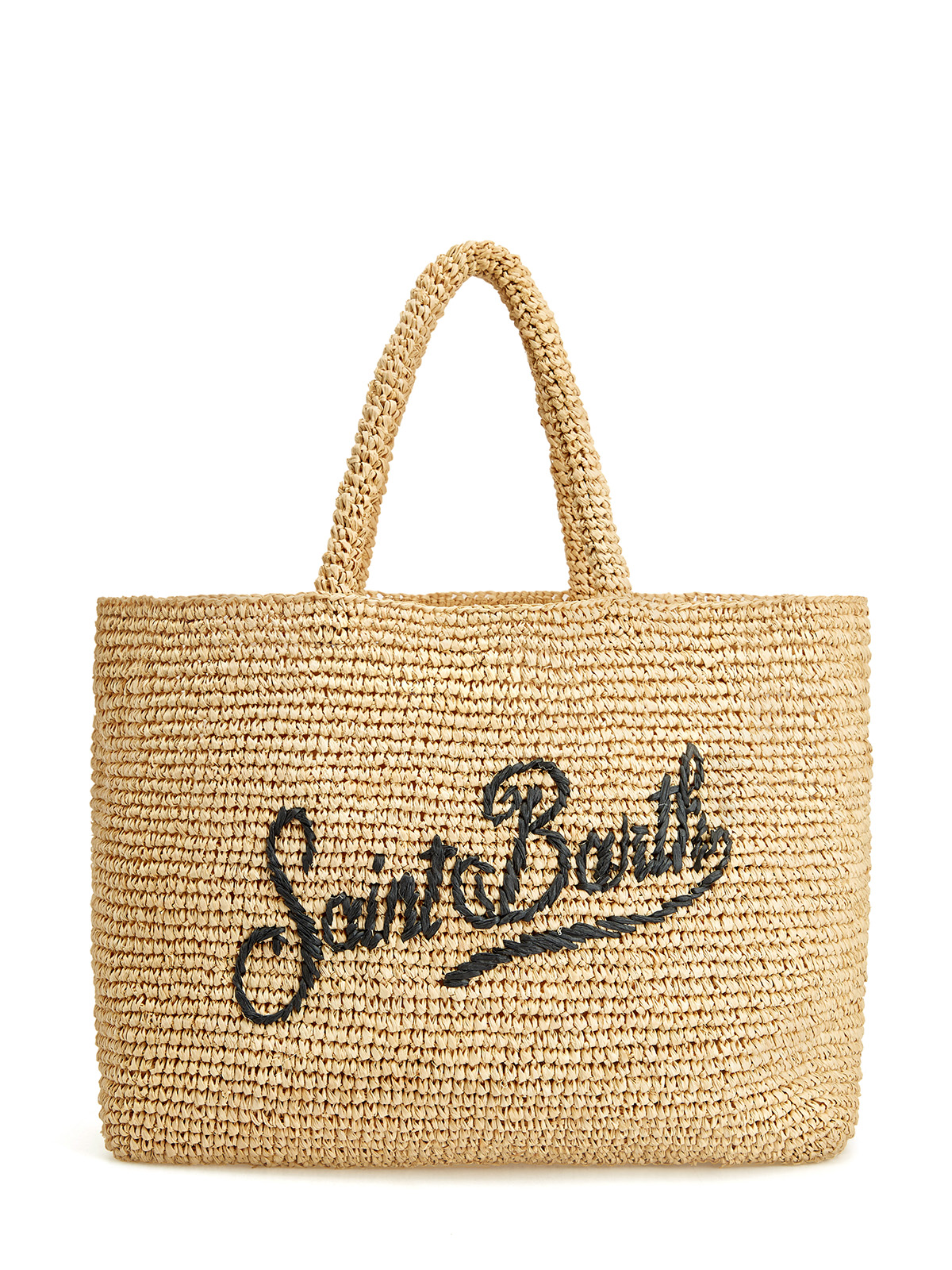 Объемная сумка-шоппер из плетеной рафии с вышивкой MC2 SAINT BARTH, цвет коричневый, размер S;M;L - фото 1