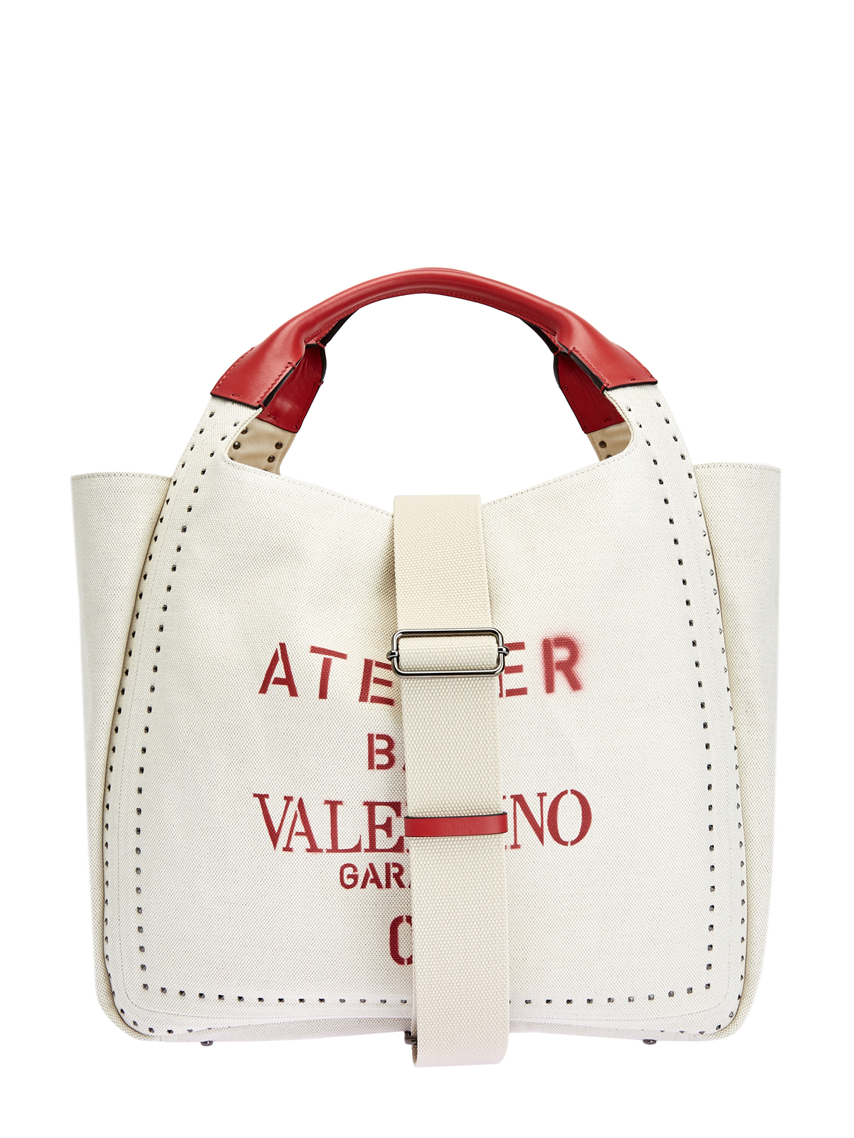 Сумка Atelier Bag с трафаретным принтом и кожаной отделкой VALENTINO, цвет белый, размер 37;38;39;40;38.5 - фото 1