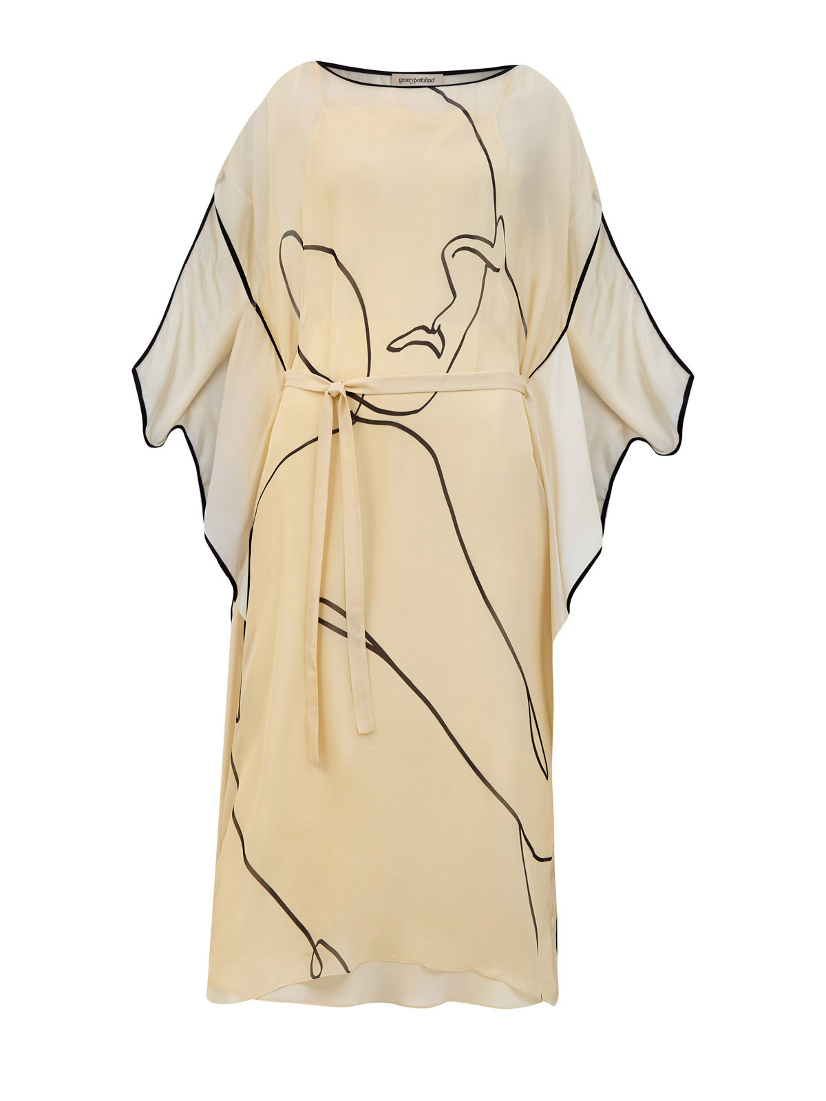 

Свободное платье из струящегося шелка с элегантным принтом, Бежевый, Свободное платье из струящегося шелка с элегантным принтом