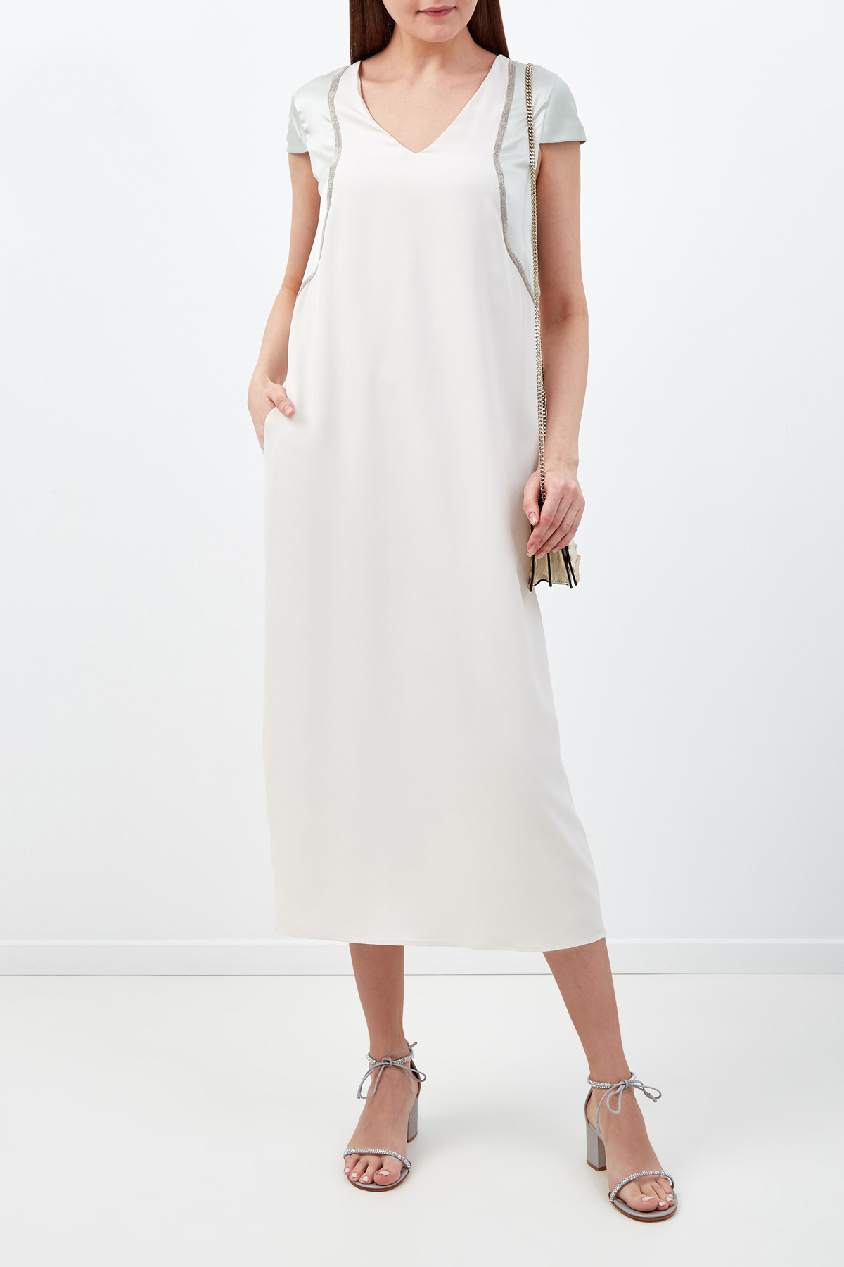 Платье в стиле colorblock из шелкового крепа FABIANA FILIPPI, цвет белый, размер 40 - фото 2