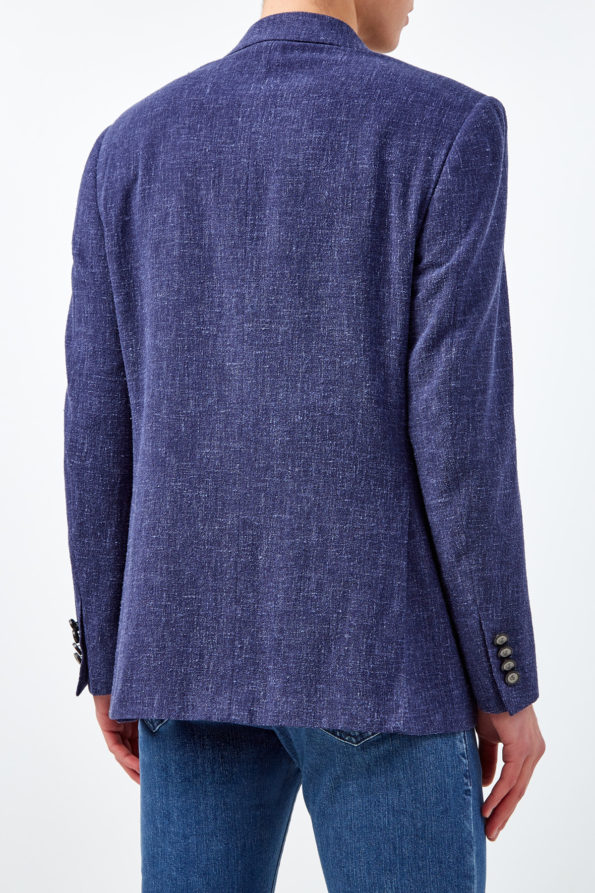 Двубортный пиджак из шерсти и льна с фигурными лацканами CANALI, цвет синий, размер 48;50;54 - фото 4
