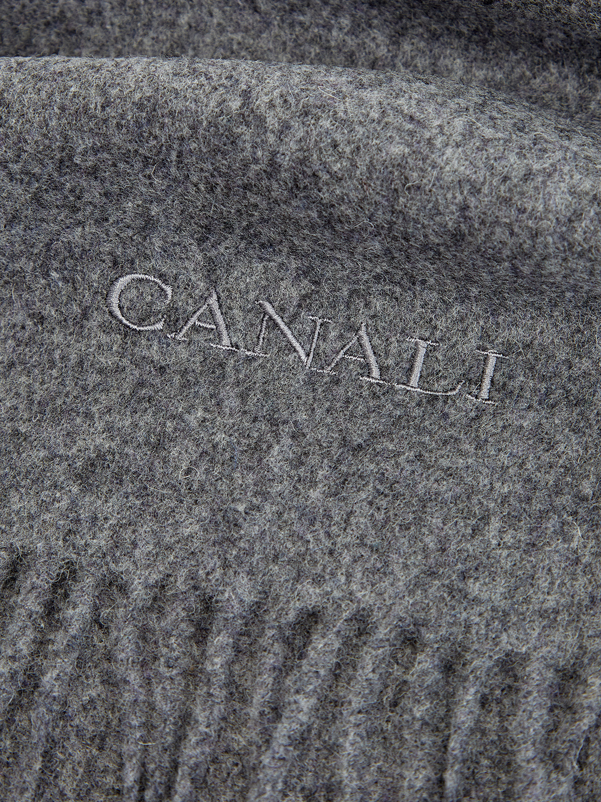 Шарф из фактурной меланжевой шерсти с бахромой CANALI, цвет серый, размер 41.5;44;45 - фото 2