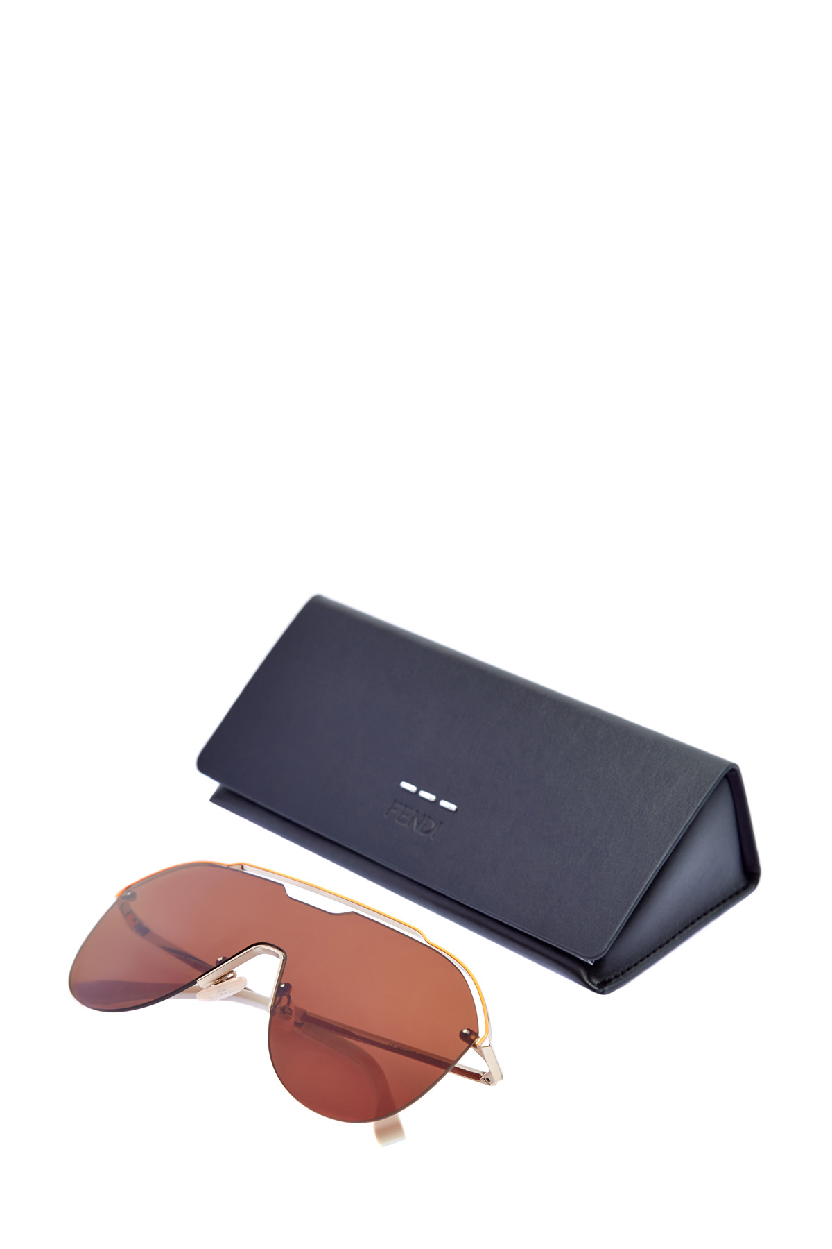 Очки-маска в графичной металлической оправе авиатор FENDI (sunglasses), цвет коричневый, размер XS;S - фото 5