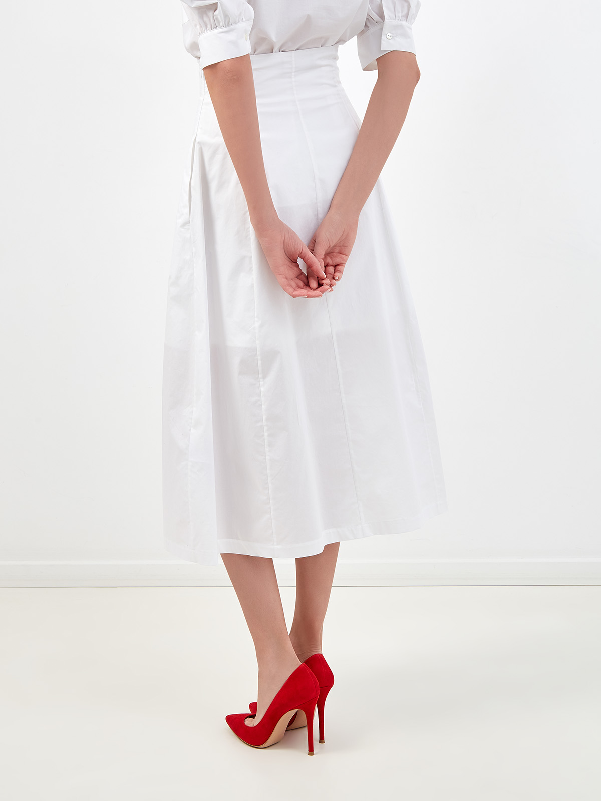 Белая юбка-плиссе с брошью ручной работы ROCHAS, цвет белый, размер 40 - фото 4