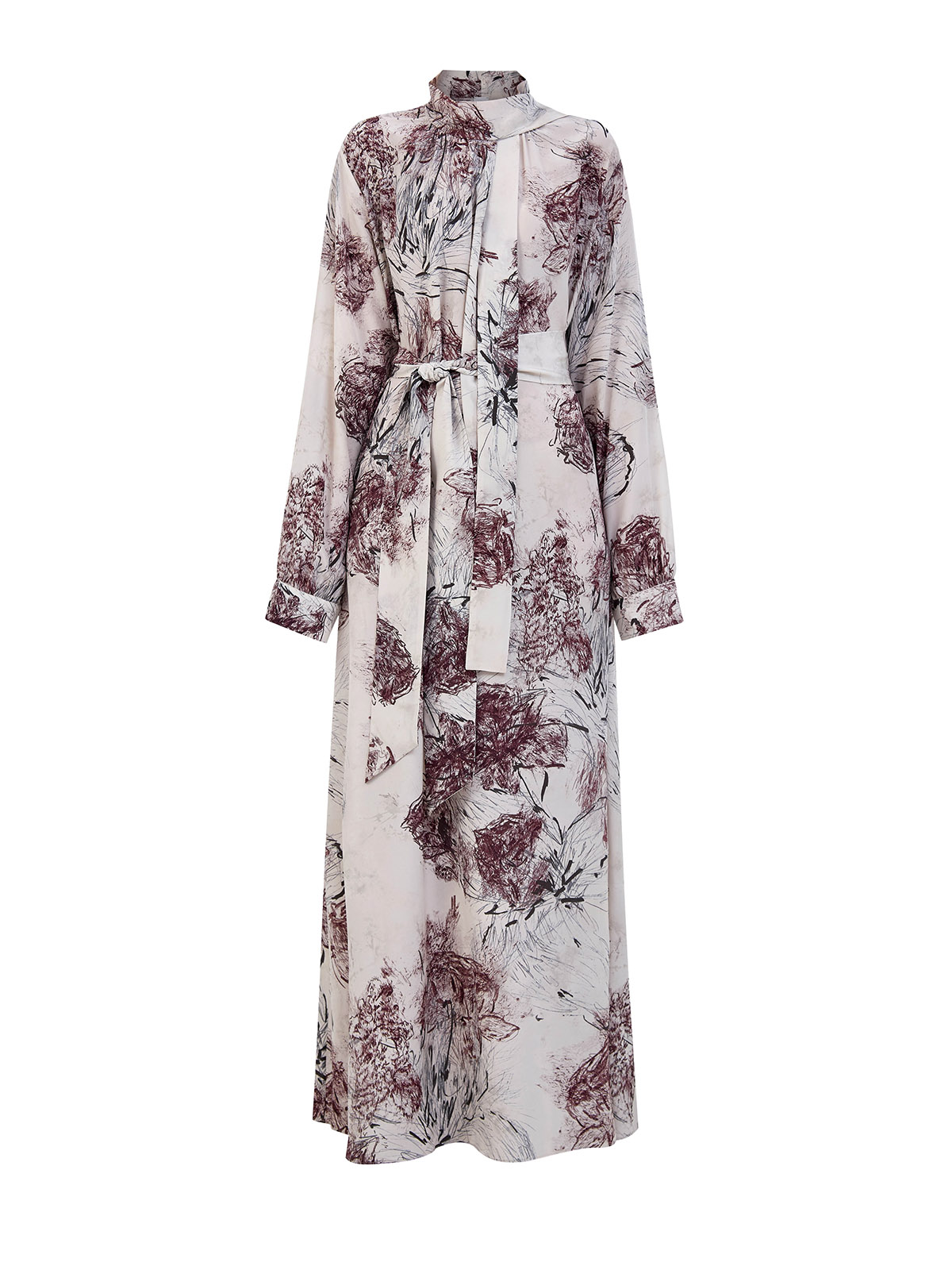 Шелковое платье макси с принтом и лентой-шарфом 197820₽