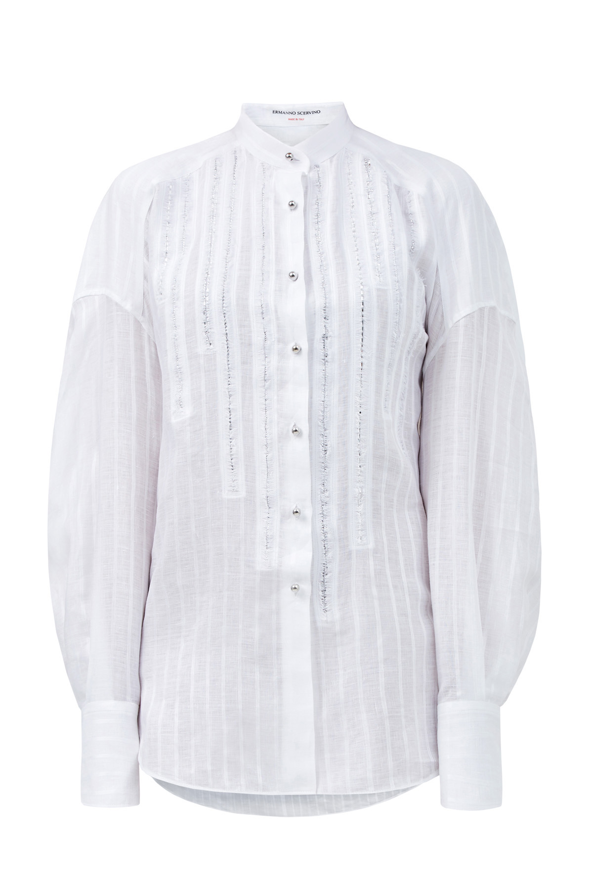 Льняная рубашка-oversize с бахромой и кристаллами ERMANNO SCERVINO, цвет белый, размер 40