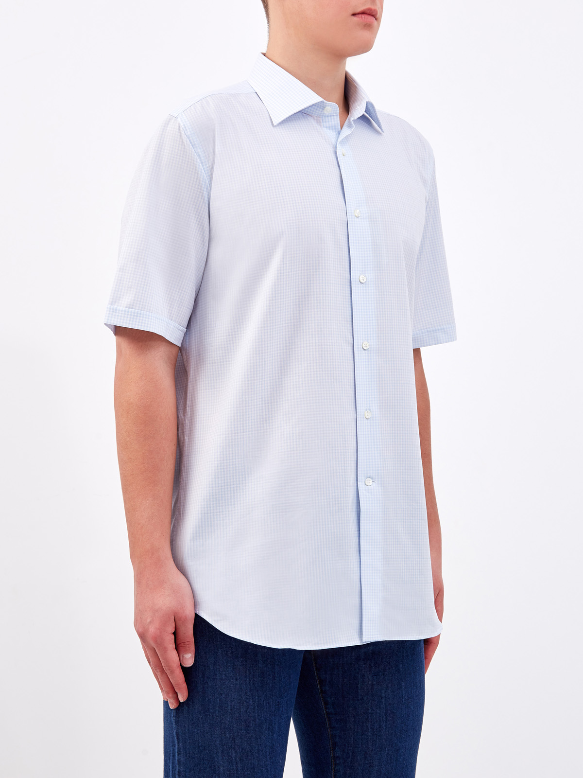 Хлопковая рубашка Modern Fit с микро-принтом в клетку виши CANALI, цвет голубой, размер 52;52;56;58;60;62 - фото 3