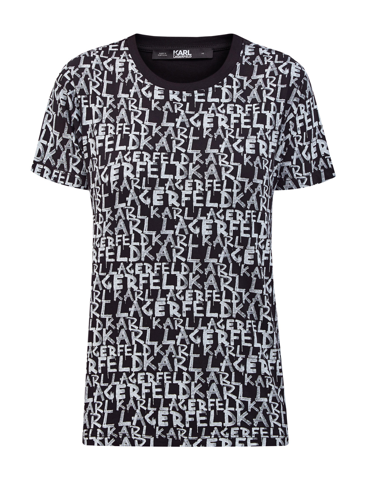 Хлопковая футболка с контрастным принтом в стиле леттеринг KARL LAGERFELD, цвет черный, размер XS;S;M;L - фото 1