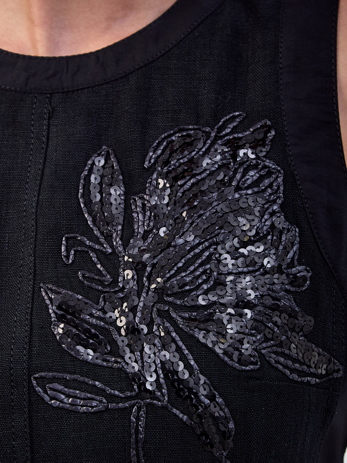 Платье из льняной и хлопковой ткани с блестящей вышивкой Magnolia BRUNELLO CUCINELLI, цвет черный, размер 42;44;46 - фото 5