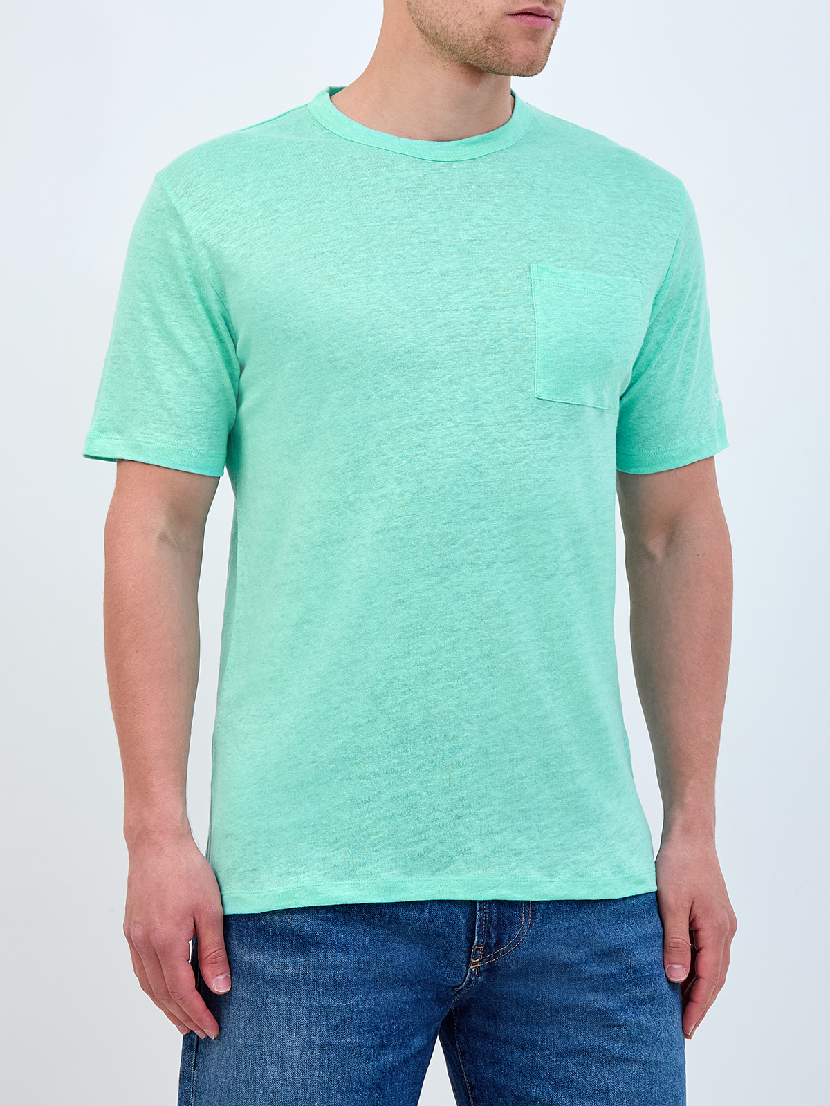 Льняная футболка Ecstasea из меланжевого джерси с карманом MC2 SAINT BARTH, цвет бирюзовый, размер M;L;XL;2XL;3XL;4XL - фото 3