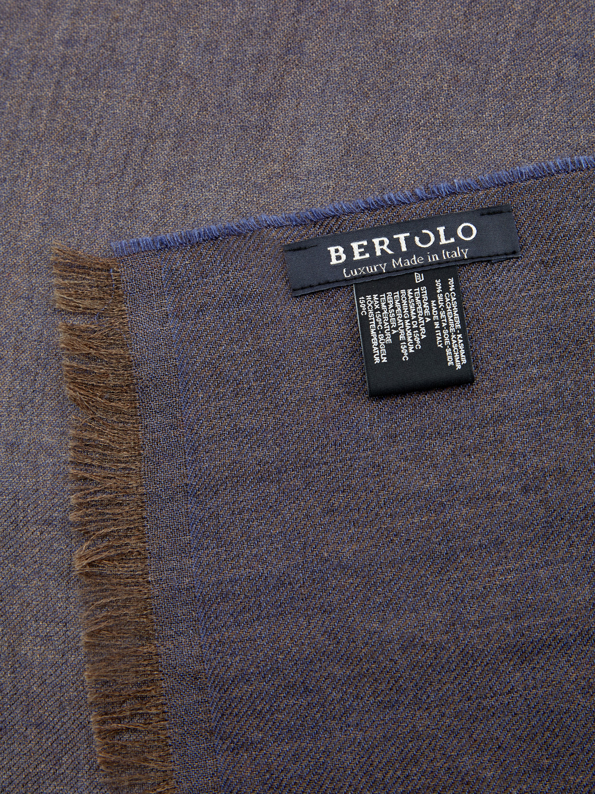 Шарф из тонкого кашемира и шелка с короткой бахромой BERTOLO CASHMERE, цвет синий, размер 58 - фото 3