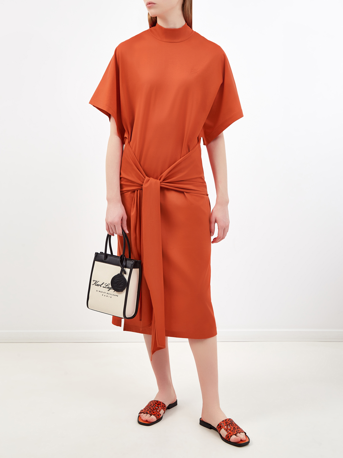 Платье-миди из джерси с поясом на запах KARL LAGERFELD, цвет оранжевый, размер S;M;L;XS - фото 2