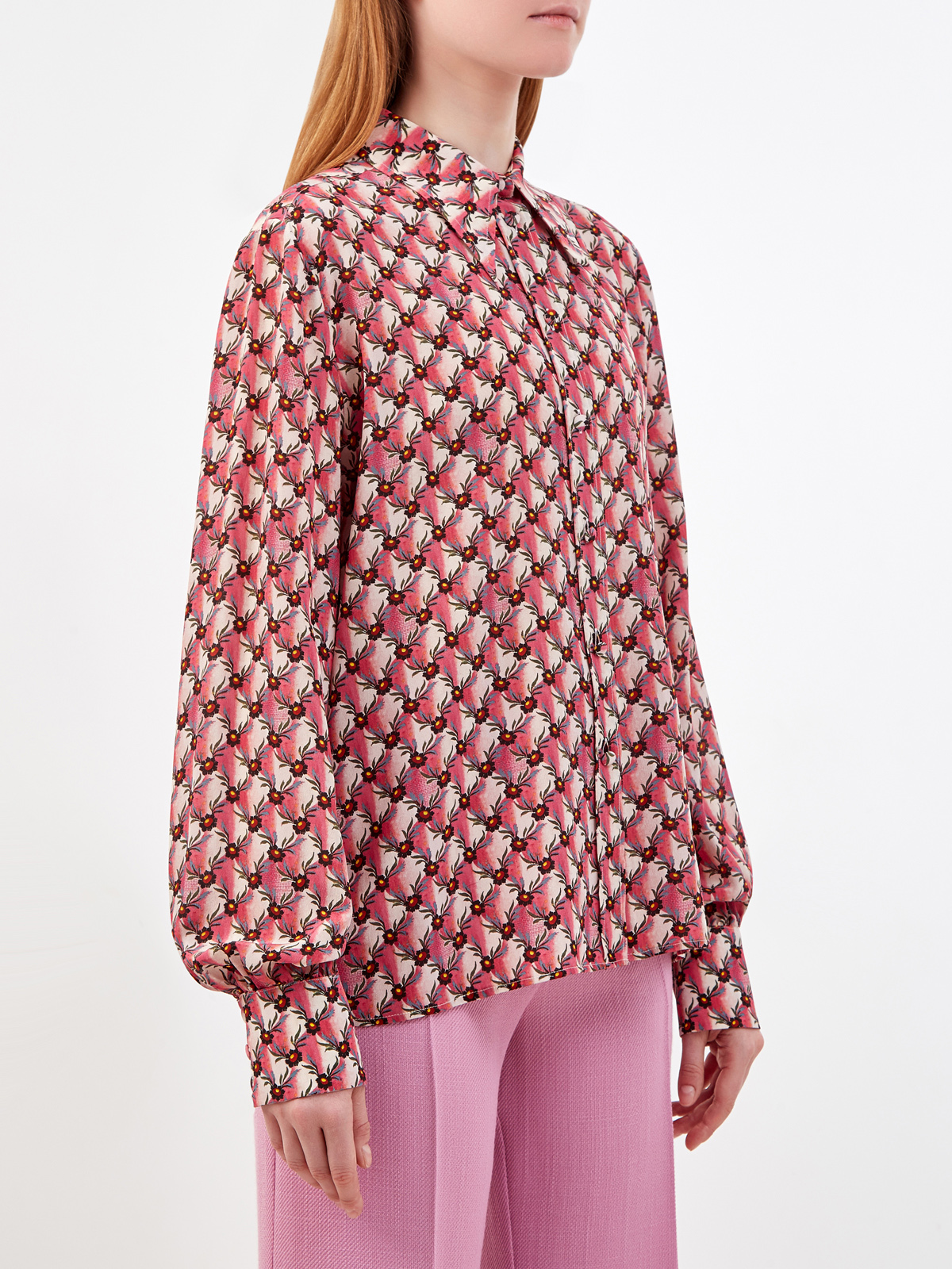 Блуза из струящегося шелка с объемными рукавами и принтом ETRO, цвет розовый, размер 40;42 - фото 3