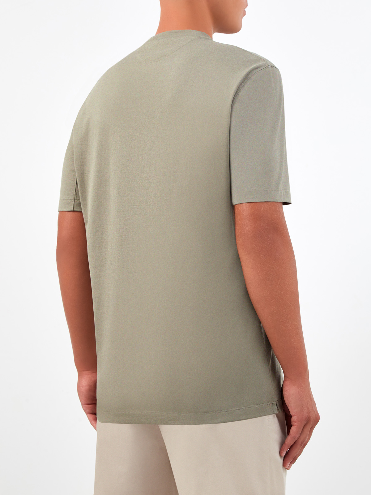 Базовая футболка из гладкого дышащего хлопка BRUNELLO CUCINELLI, цвет зеленый, размер 52;50 - фото 4