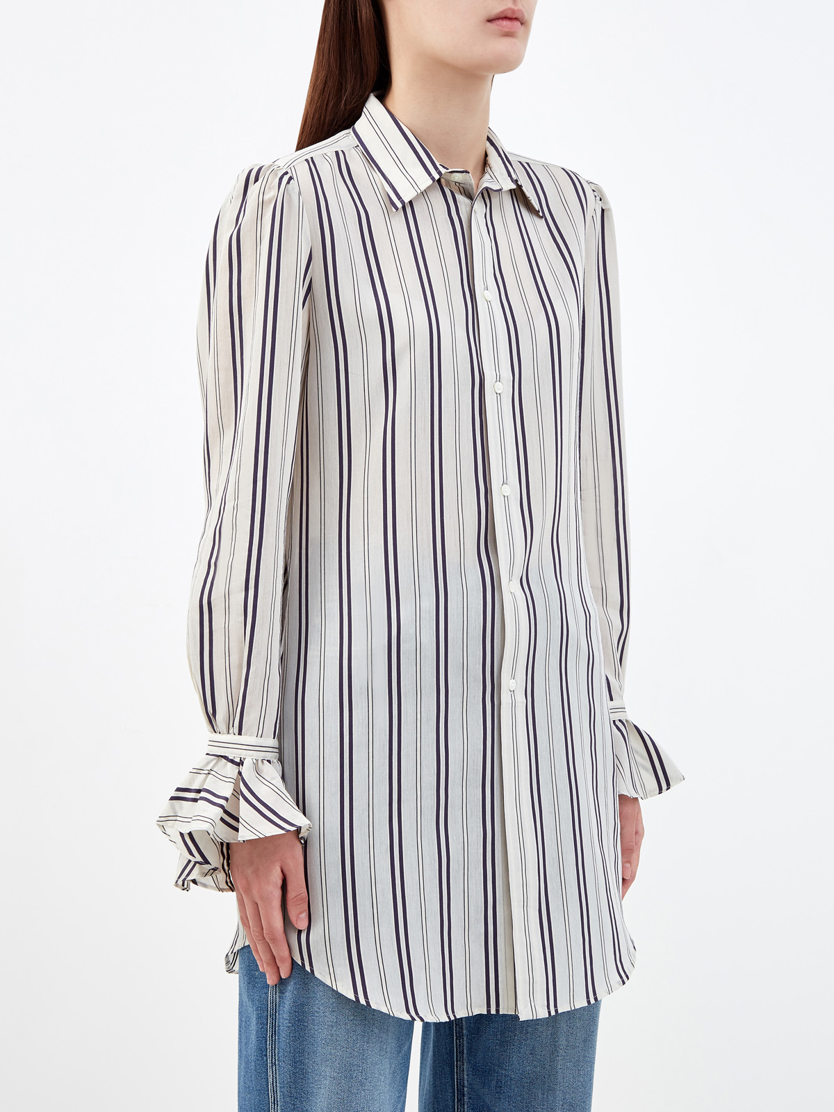 Блуза из струящейся ткани с принтом в полоску POLO RALPH LAUREN, цвет бежевый, размер S;M;L;XS - фото 3