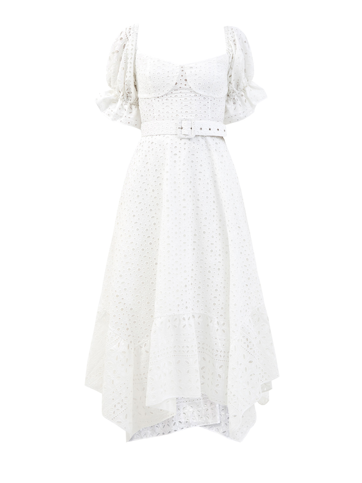 Белое платье из кружева broderie anglaise с объемными рукавами CHARO RUIZ IBIZA, цвет белый, размер S - фото 1