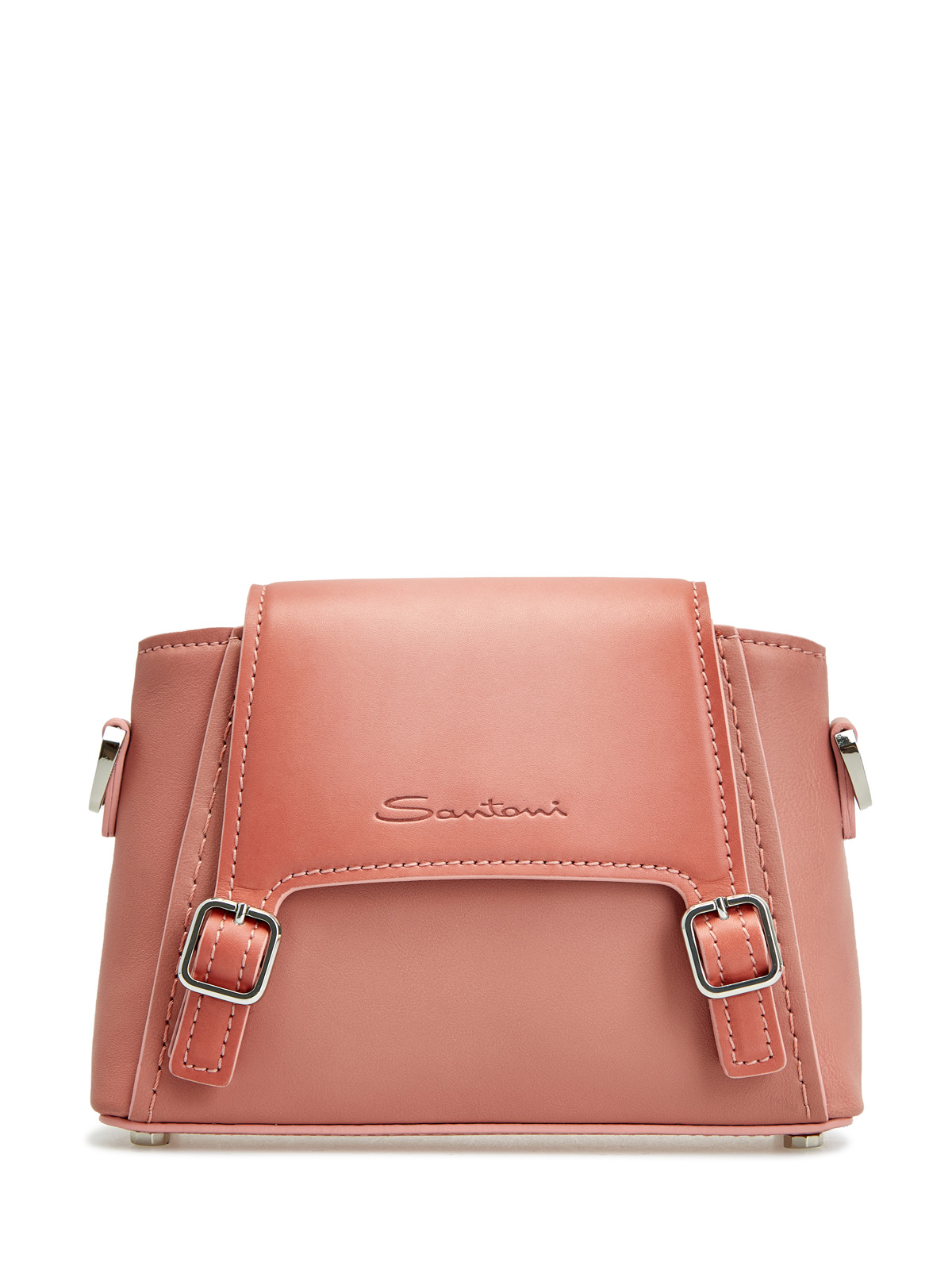 Кожаная сумка Velatura c двойными пряжками и съемным ремнем SANTONI, цвет розовый, размер 48;50;52 - фото 1