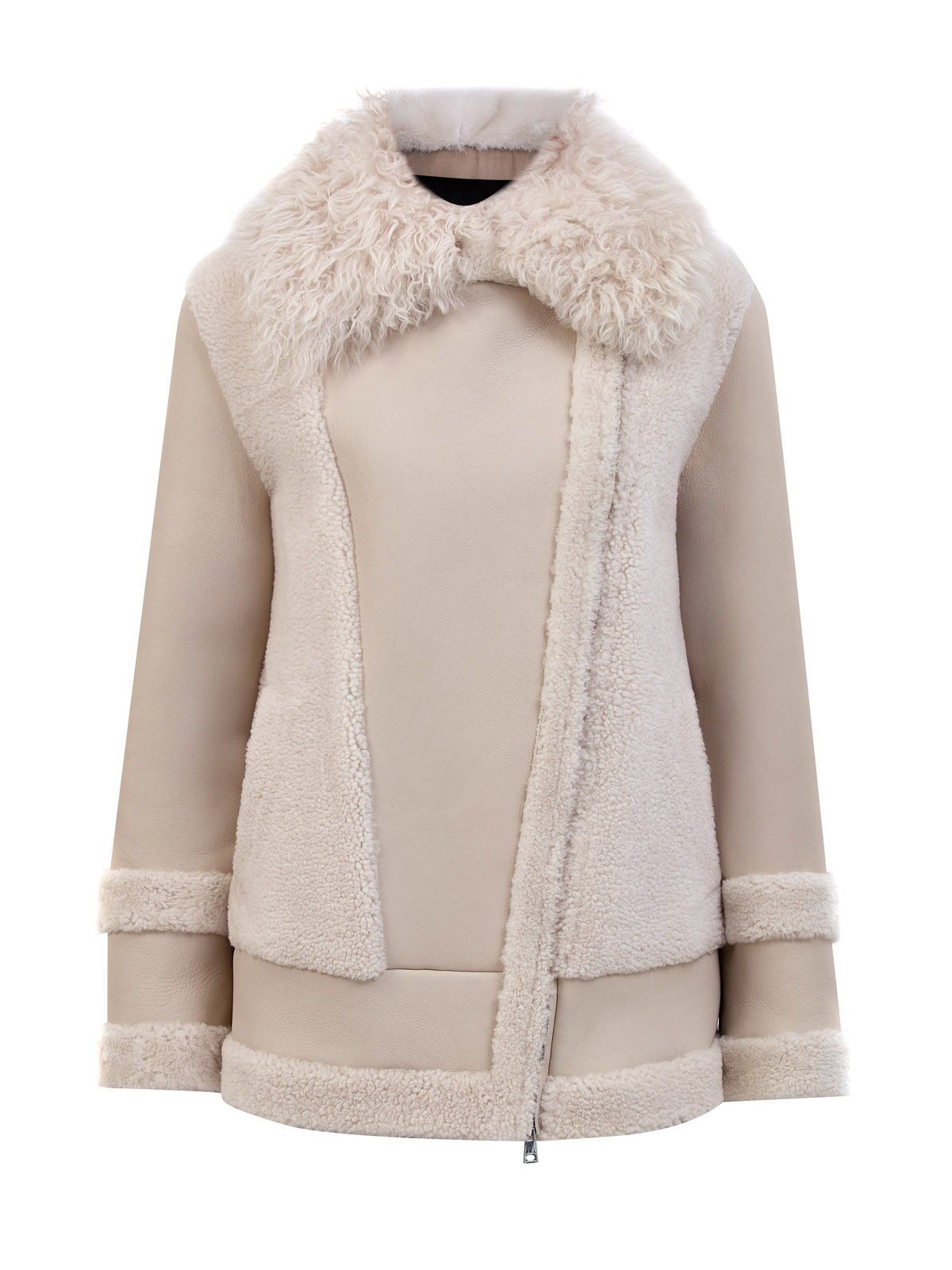 

Дубленка-авиатор из мягкой кожи и овчины букле, Бежевый, Дубленка-авиатор из мягкой кожи и овчины букле