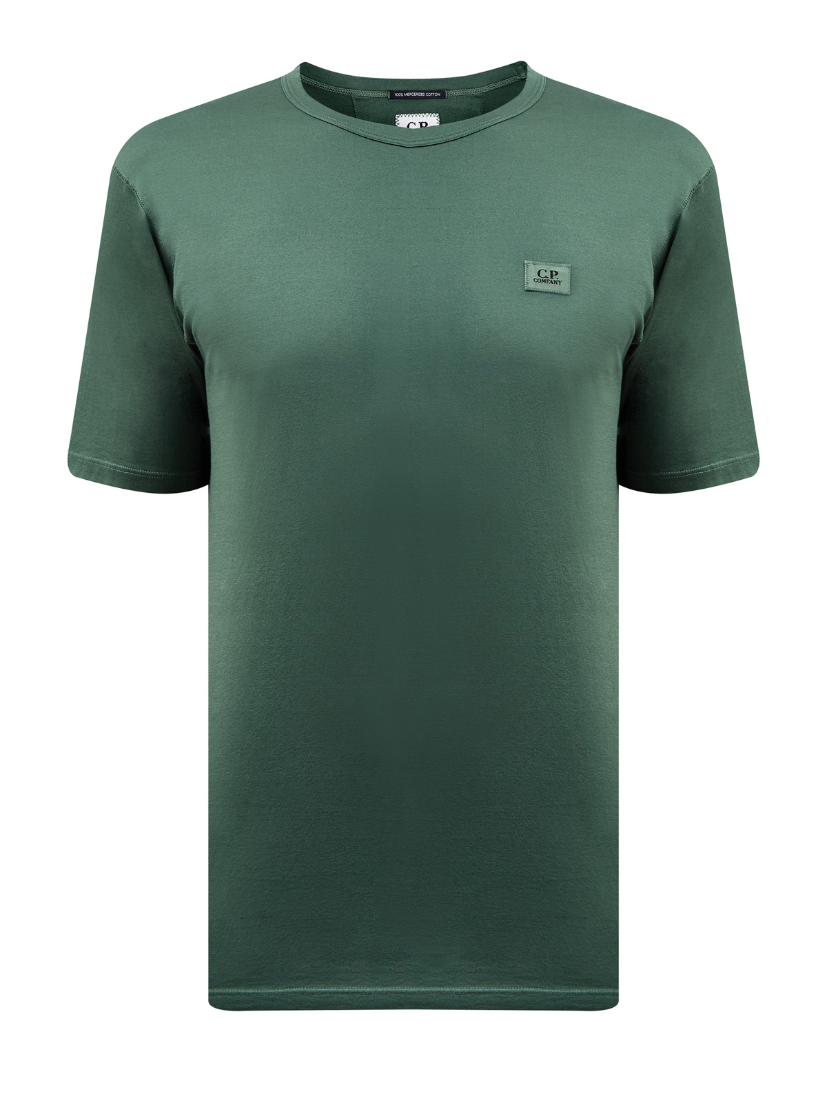 Однотонная футболка из гладкого хлопка джерси с нашивкой C.P.COMPANY, цвет зеленый, размер 48;52;54 - фото 1