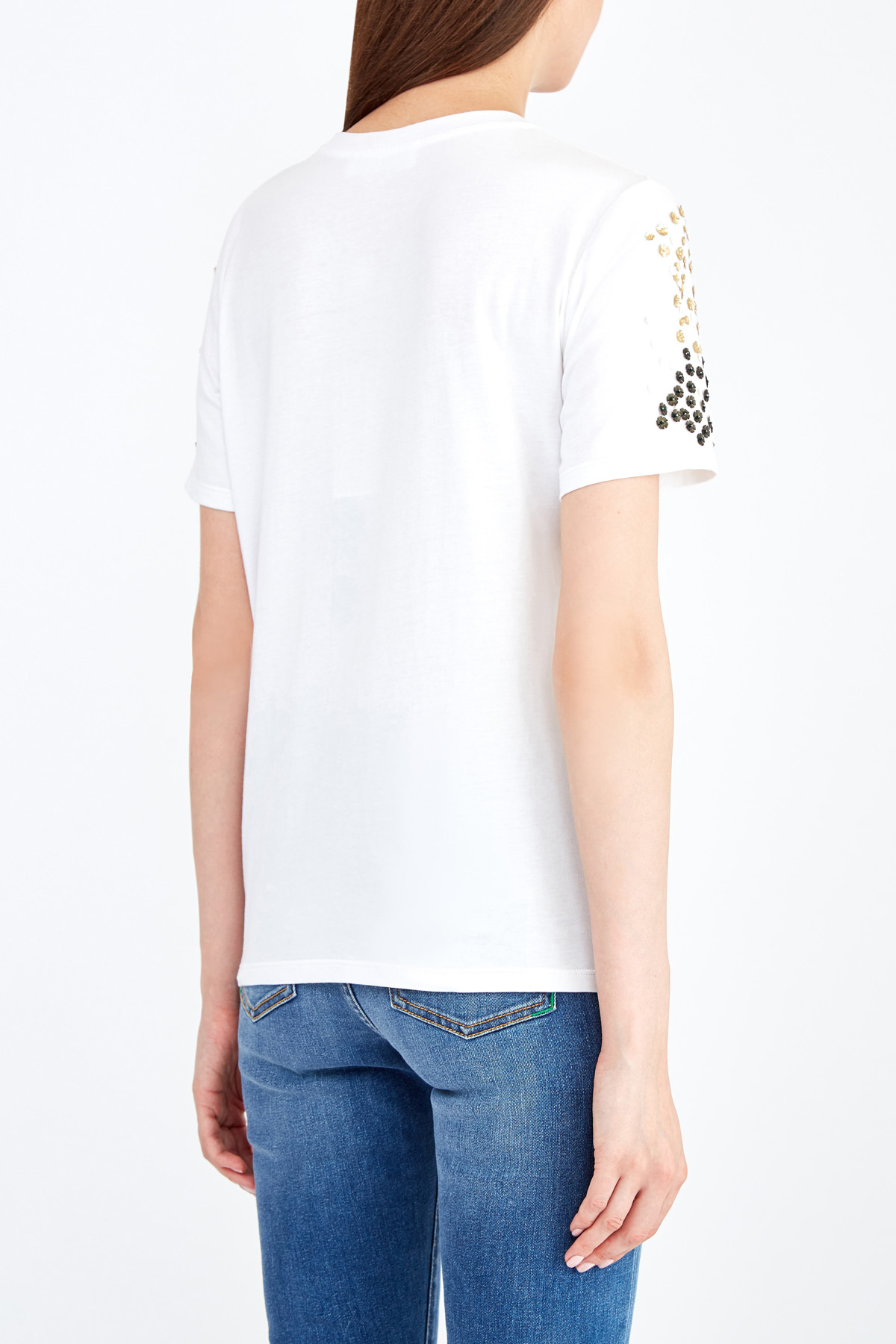 Белая футболка из хлопка с объемной вышивкой пайетками MICHAEL Michael Kors, цвет белый, размер L;XL - фото 4