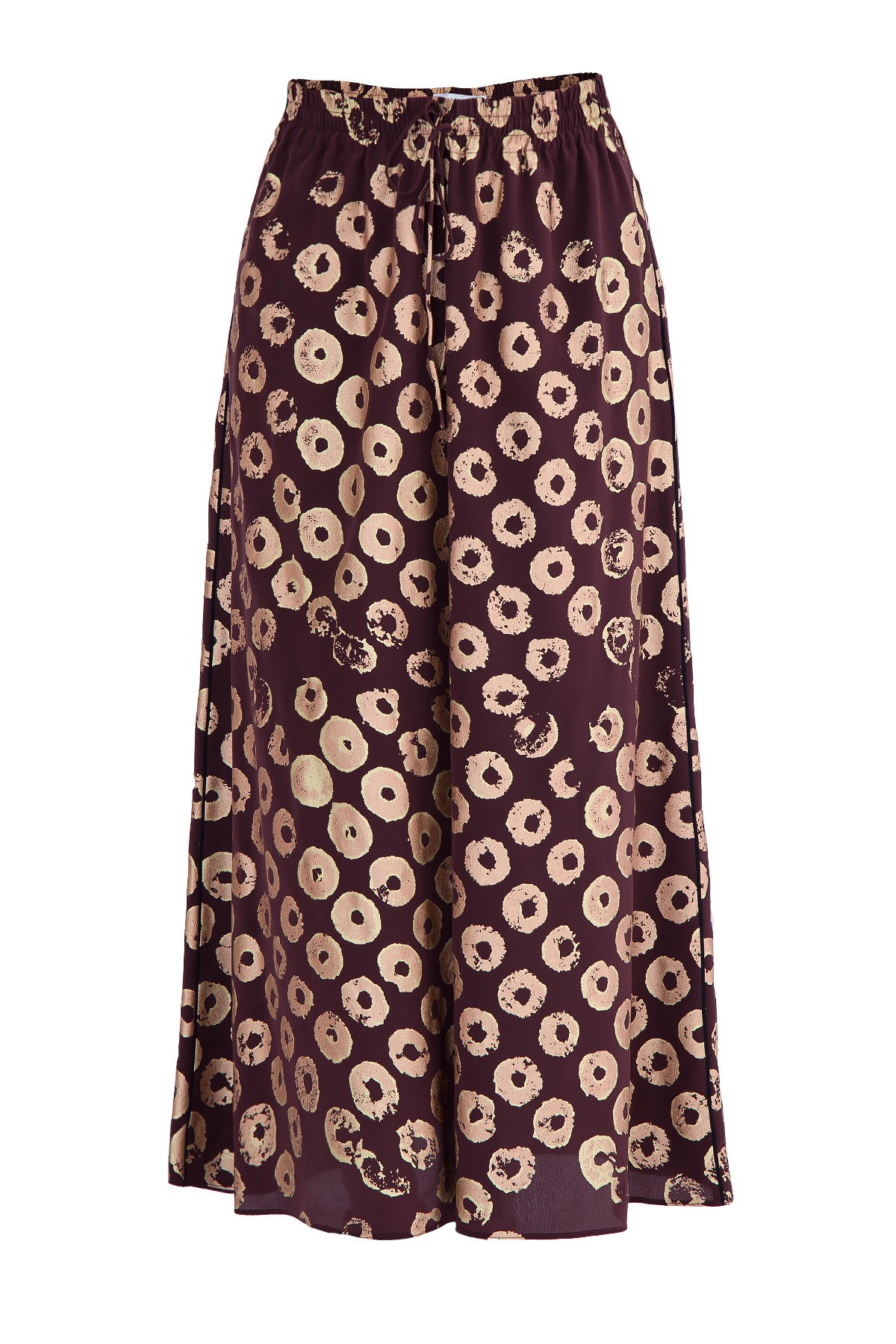 Шелковая юбка-макси с золотистым принтом VALENTINO, цвет бордовый, размер 42 - фото 1