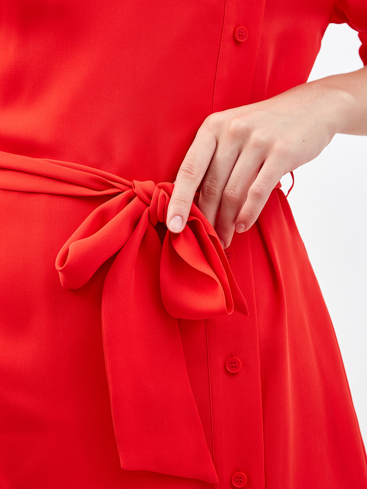 Яркое платье из шелка с поясом-лентой KARL LAGERFELD, цвет красный, размер M;XL;S - фото 5