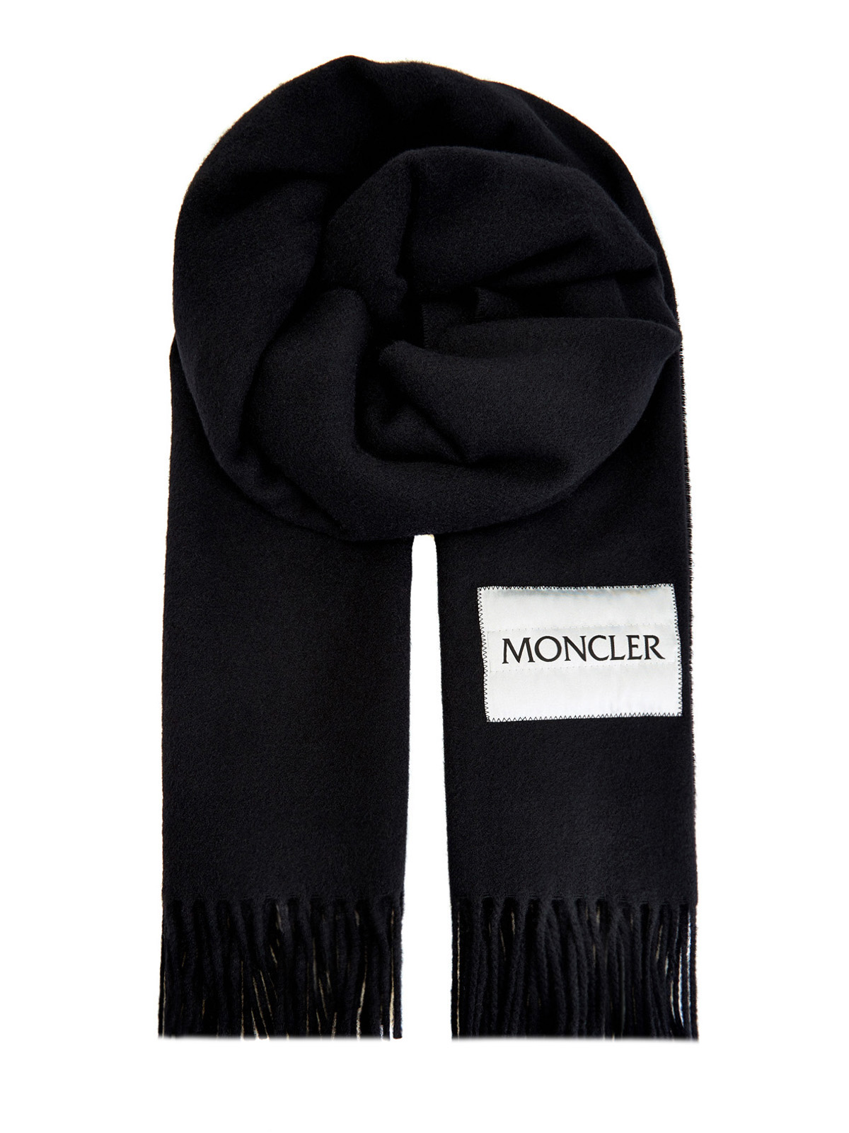 Однотонный шарф с эмблемой в технике жаккард MONCLER, цвет черный, размер 36;36.5;37.5;38;38.5;39;40 - фото 1