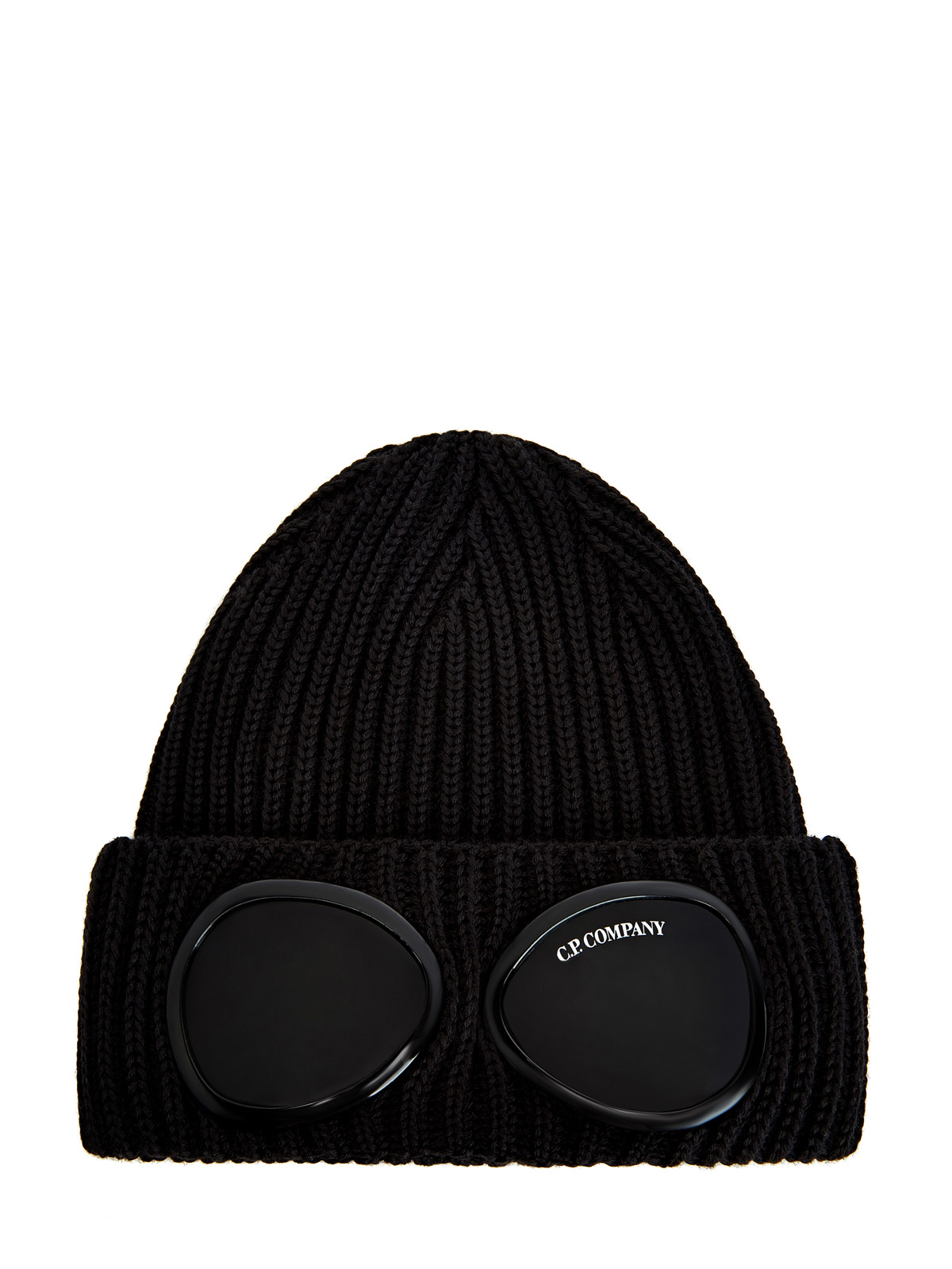 Шерстяная шапка-бини с отворотом и линзами Goggles C.P.COMPANY, цвет черный, размер 50;52;54;56;46