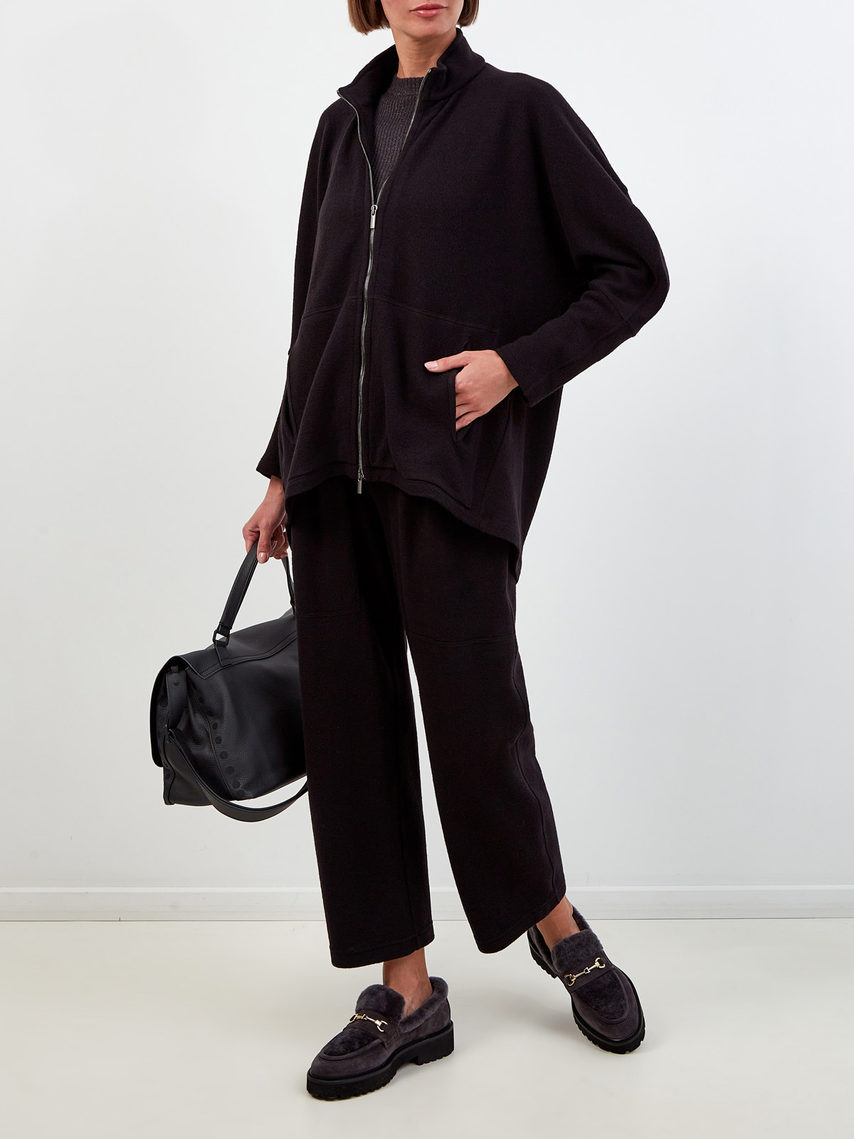 Укороченные брюки из фактурной шерсти с эластичным поясом GENTRYPORTOFINO, цвет черный, размер 42;44 - фото 2