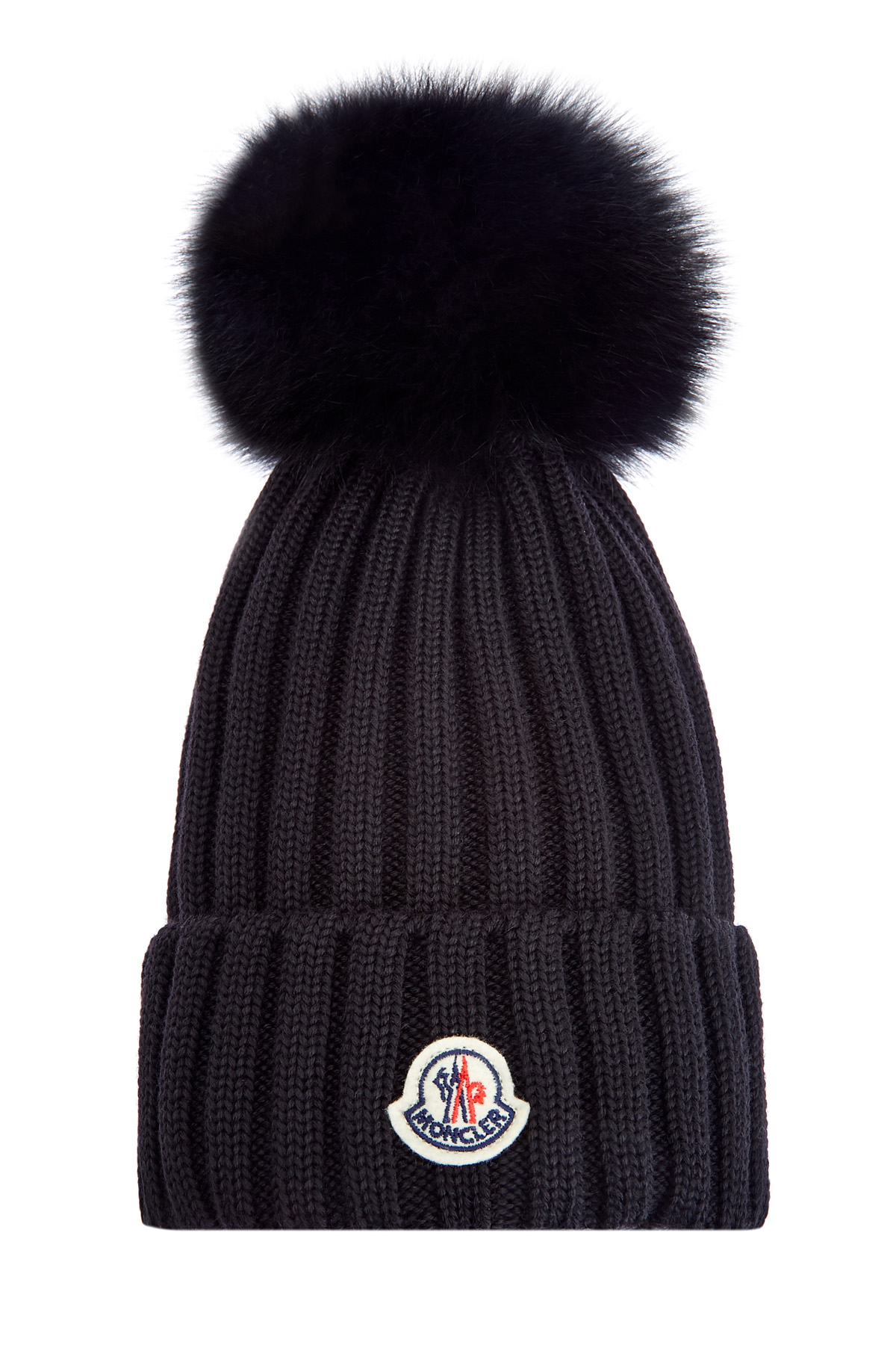 Шерстяная шапка с помпоном из меха лисы Silver Fox MONCLER, цвет черный, размер 6;7;7.5;8.5;9.5;10;11 - фото 1