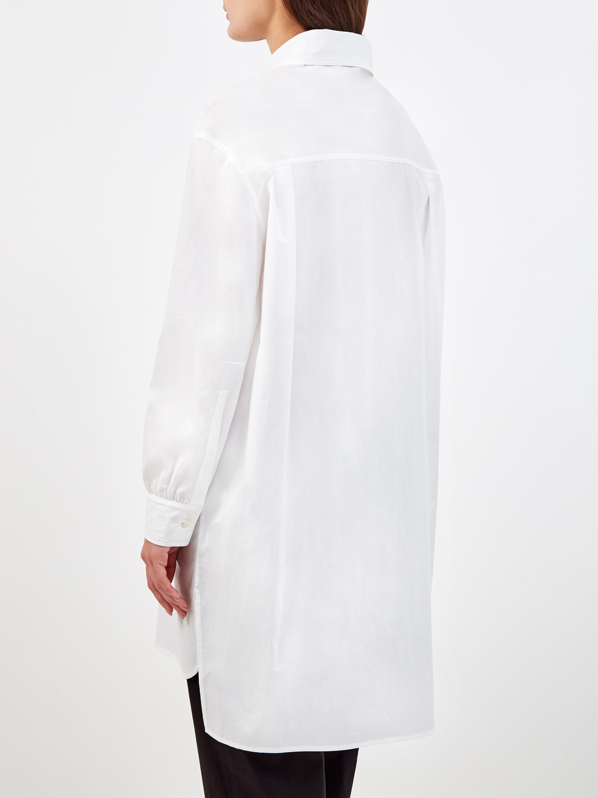 Удлиненная рубашка из хлопкового поплина с фактурной вставкой GENTRYPORTOFINO, цвет белый, размер 42;44;40 - фото 4