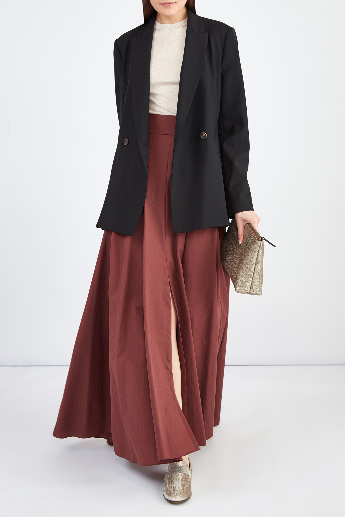 Эффектная юбка с высокой линией талии и заложенными складками BRUNELLO CUCINELLI, цвет коричневый, размер 38;40;42;44 - фото 2